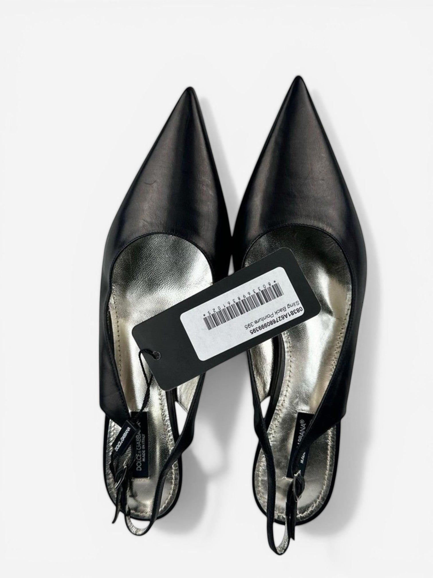 Dolce & Gabbana Vero Cuoio Black Leather Slingback Pointed Toe Pumps EU 39.5 New