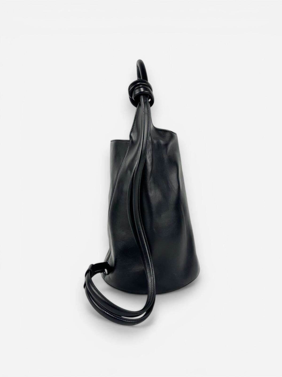 Jacquemus Le Tourni Black Calf Leather Bucket Tote Knotted Handle | NWT