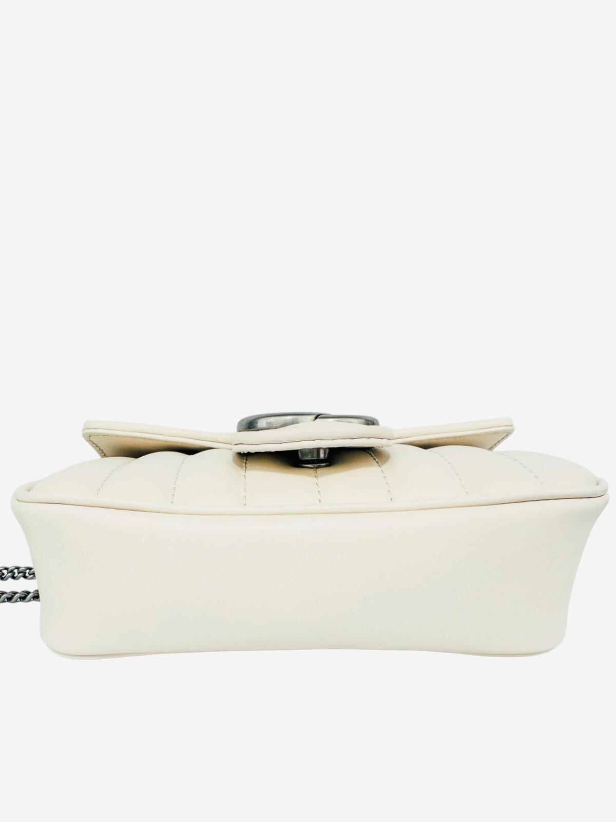 Gucci Aria Super Mini GG Marmont Bag — Mystic White Calfskin | NIB