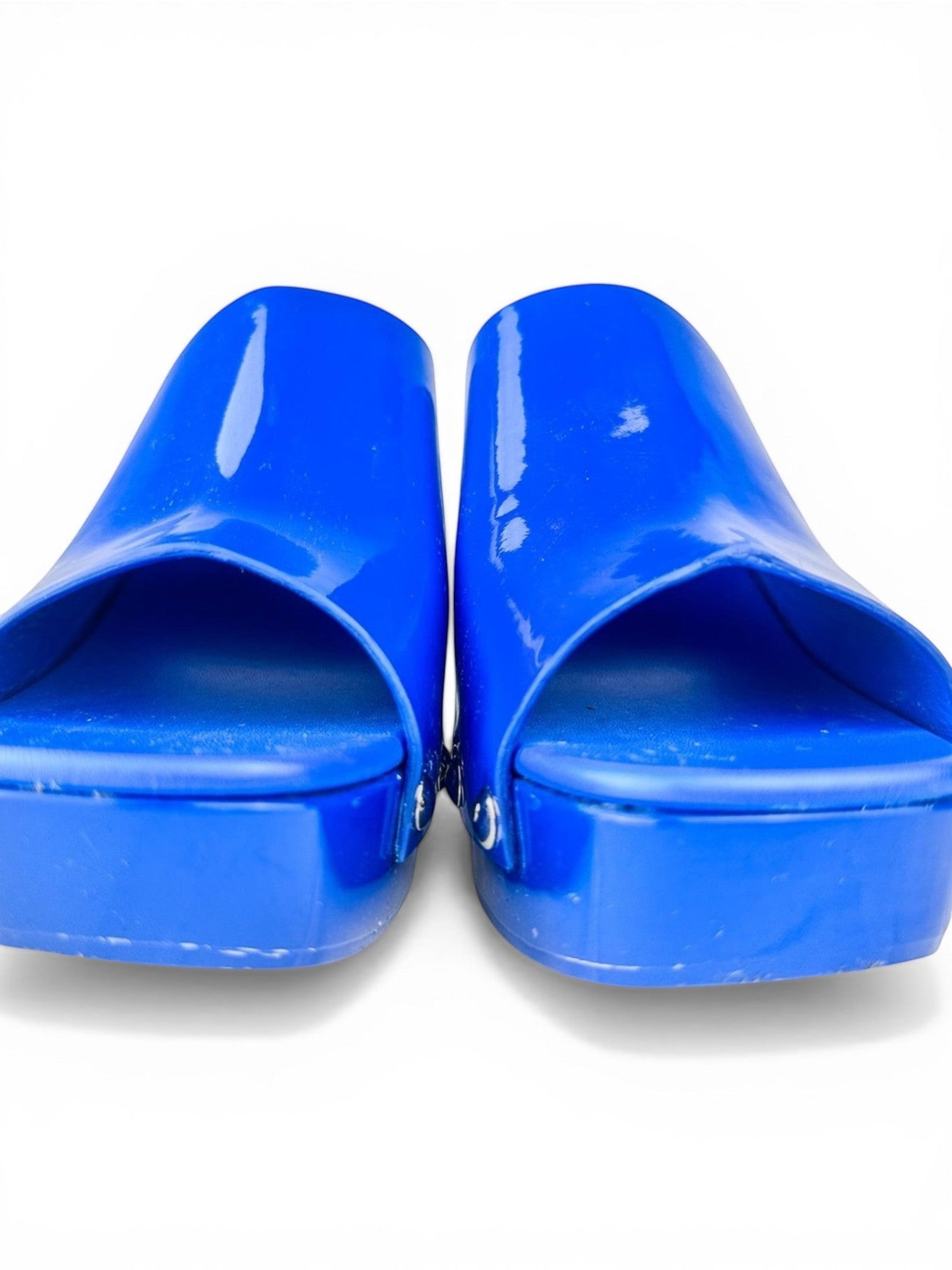 Dolce & Gabbana Blue Patent Leather Studded Platform Clog Mules EU 39 NIB