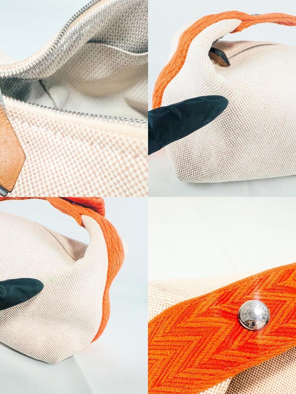 Hermès Bride-A-Brac Canvas Pouch Natural Orange Zip Top | Pre-Owned