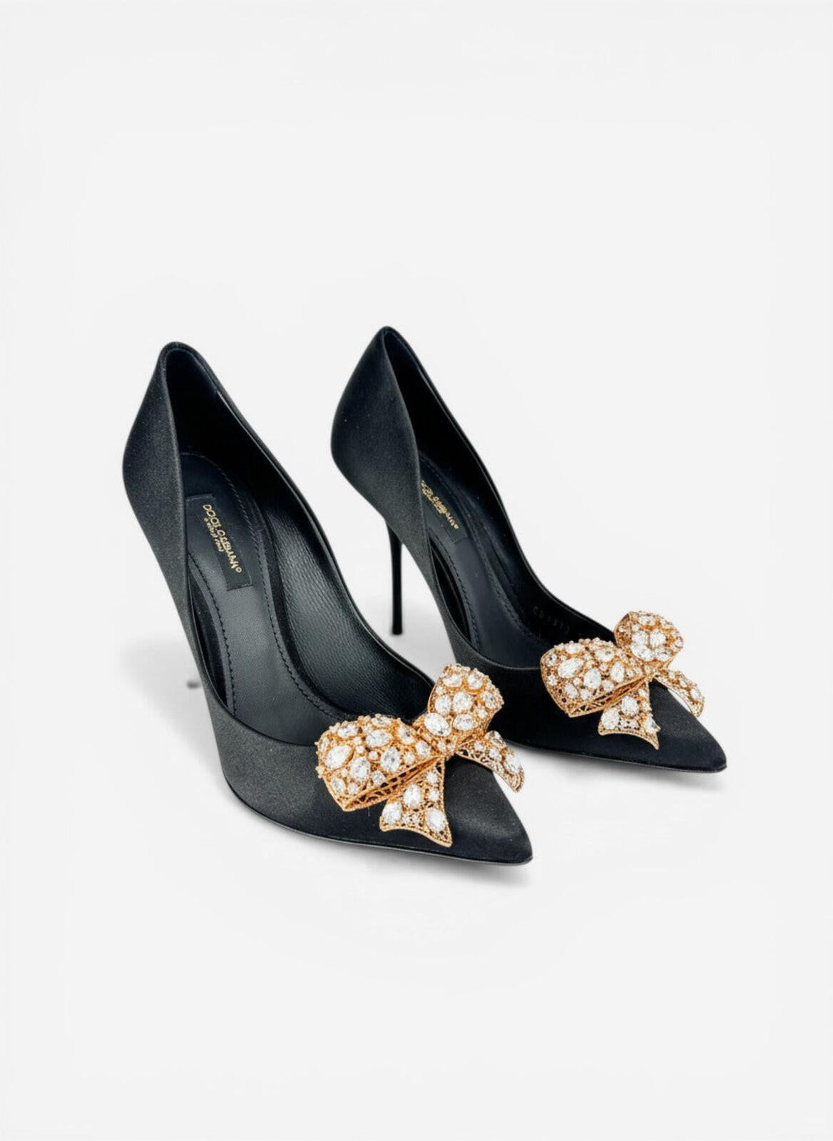 Dolce & Gabbana Crystal Bow Satin Pumps Black EU 36.5 US 6.5 | NIB