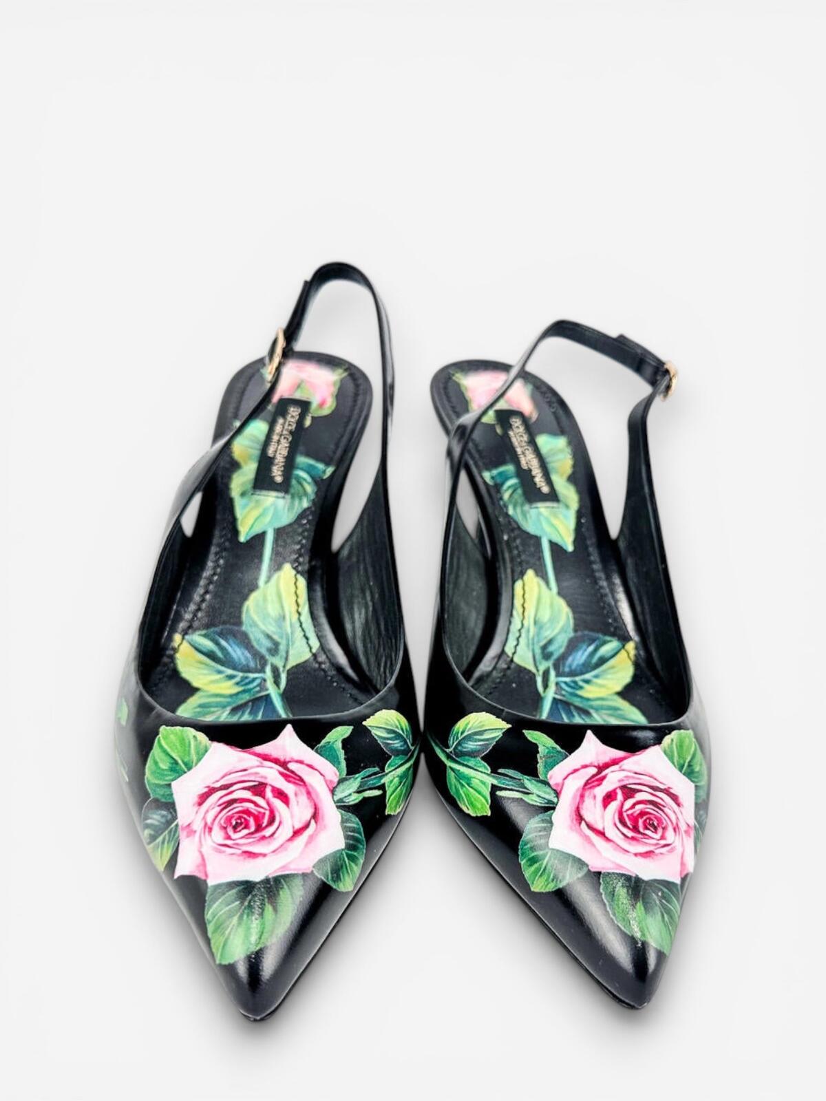 Dolce & Gabbana Lori Rose Floral Leather Slingback Pump EU 35 US 5 | New Rare