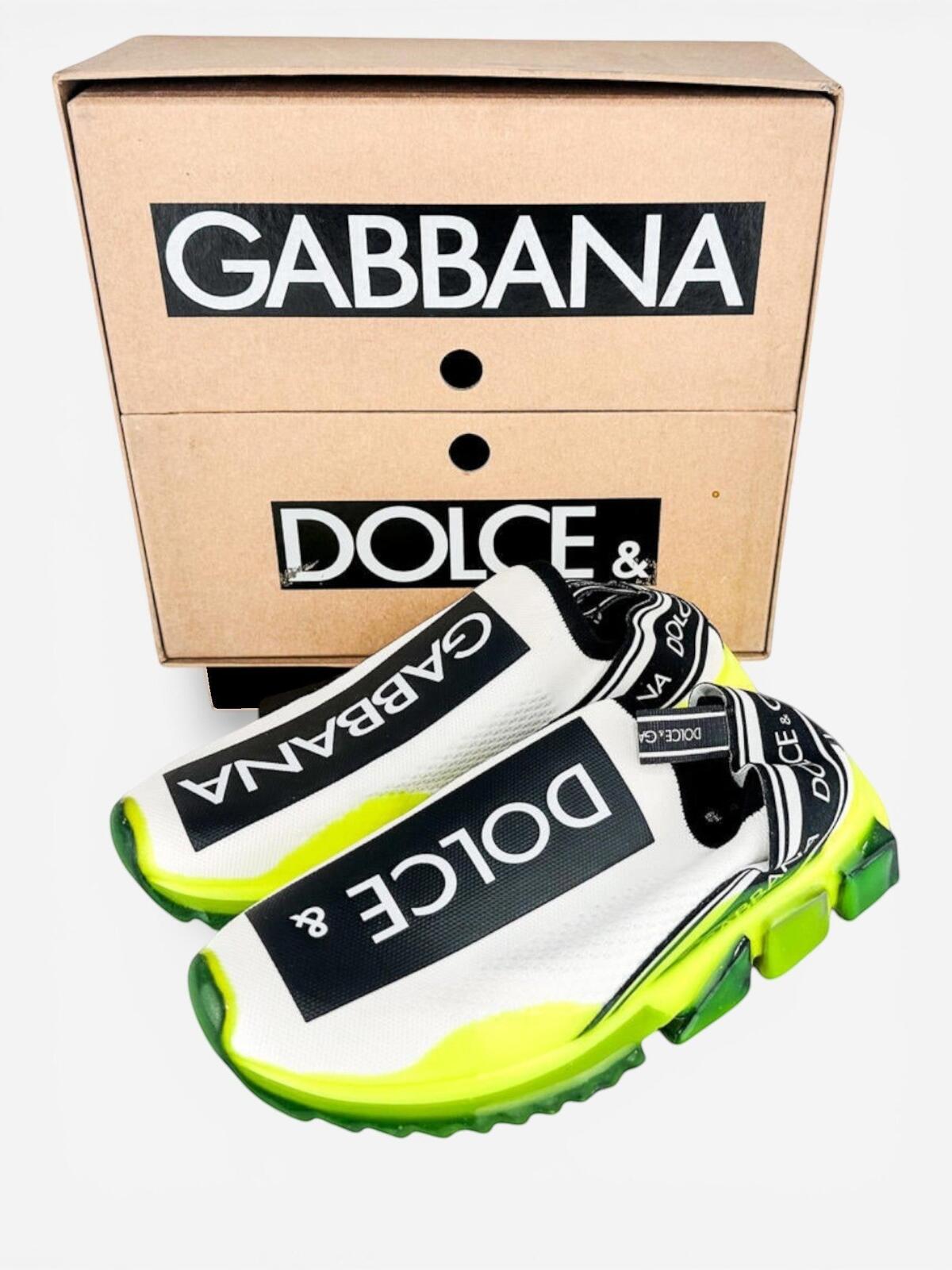 Dolce & Gabbana Sorrento Logo Slip-On Sneaker White Neon Green EU 41 NWT