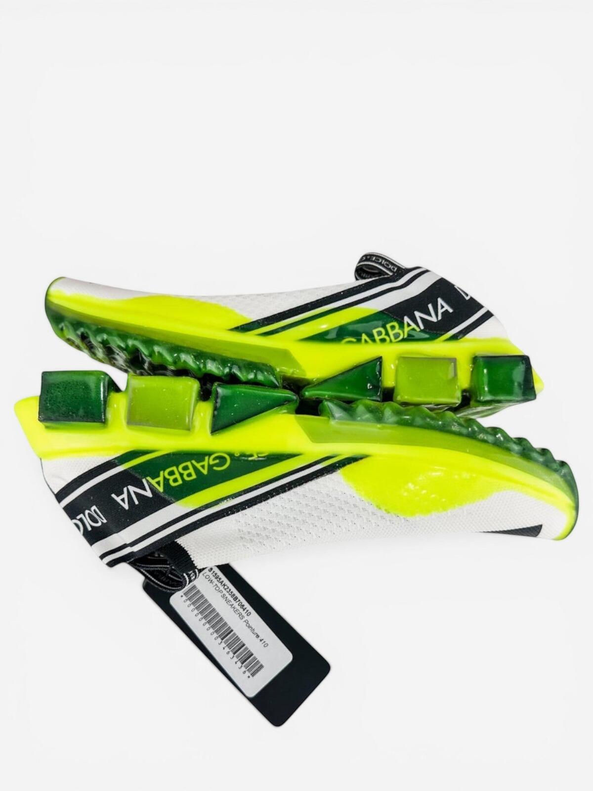 Dolce & Gabbana Sorrento Logo Slip-On Sneaker White Neon Green EU 41 NWT