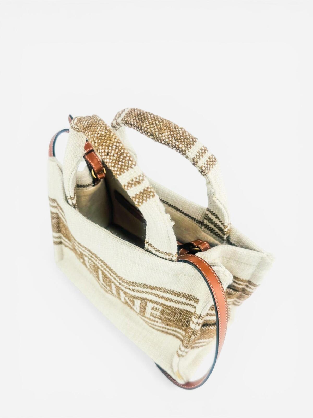 Celine Small Cabas Thais Striped Jacquard Textile Tote Bag | New