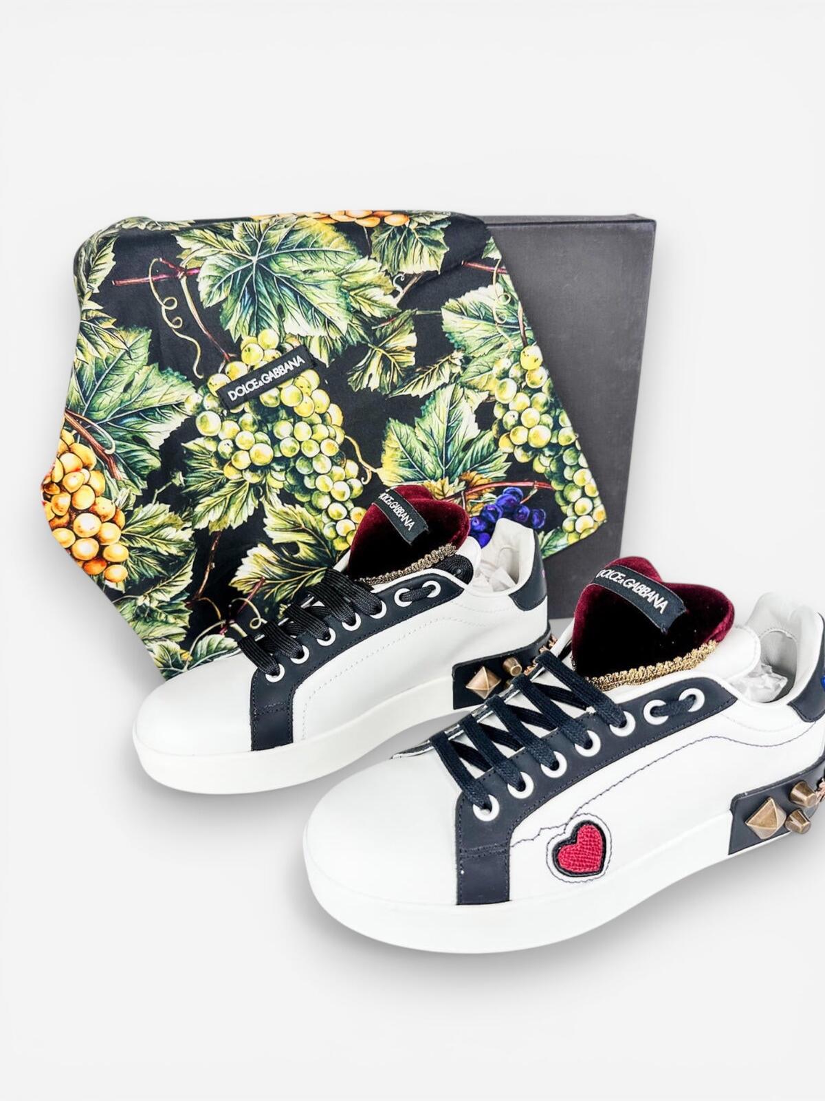 Dolce & Gabbana Portofino Heart Stud Leather Sneaker EU 36.5 US 6.5 NWT