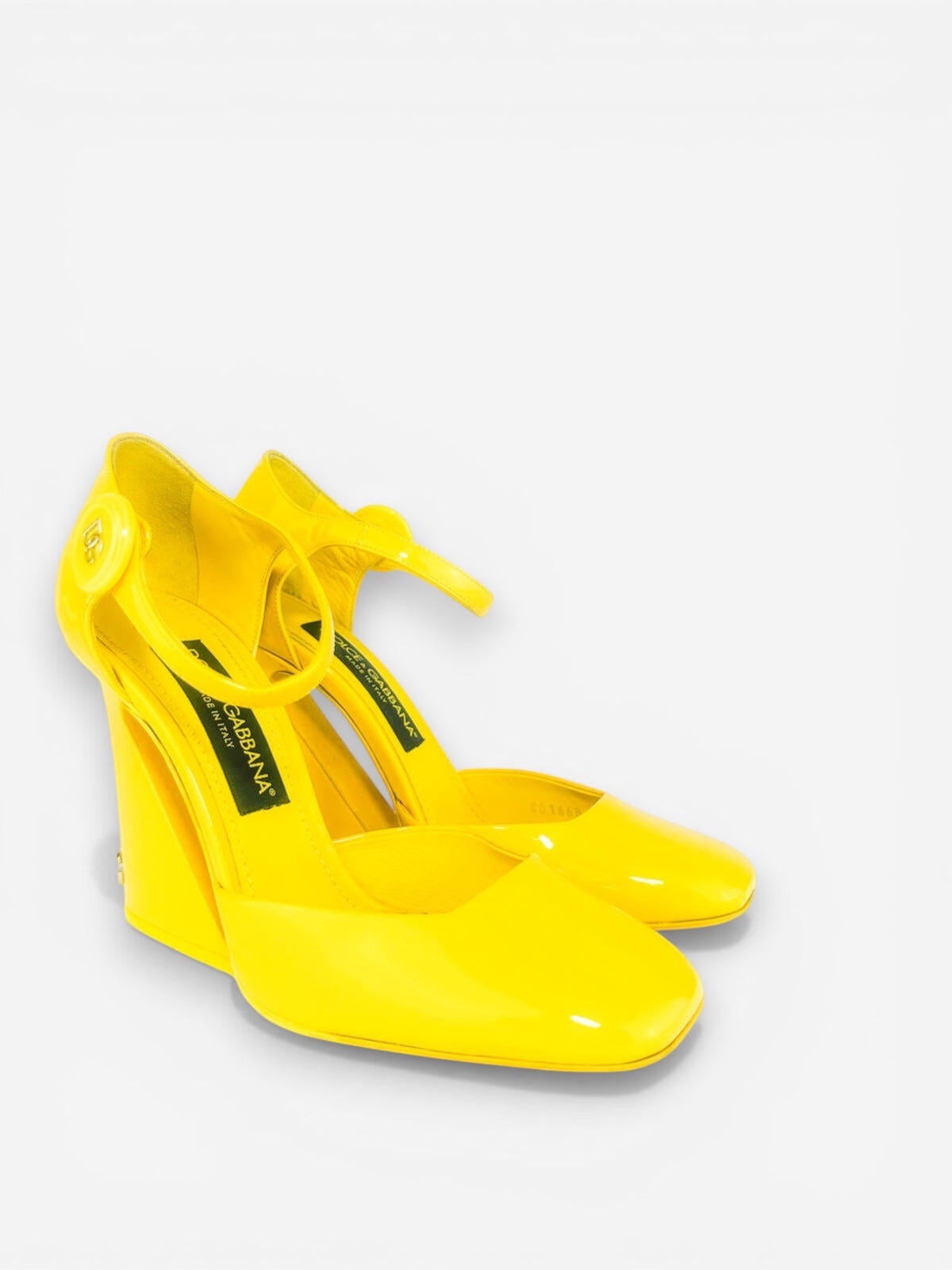 Dolce & Gabbana Yellow Patent Calfskin Wedge Pump DG Logo EU 38.5 US 8 NIB