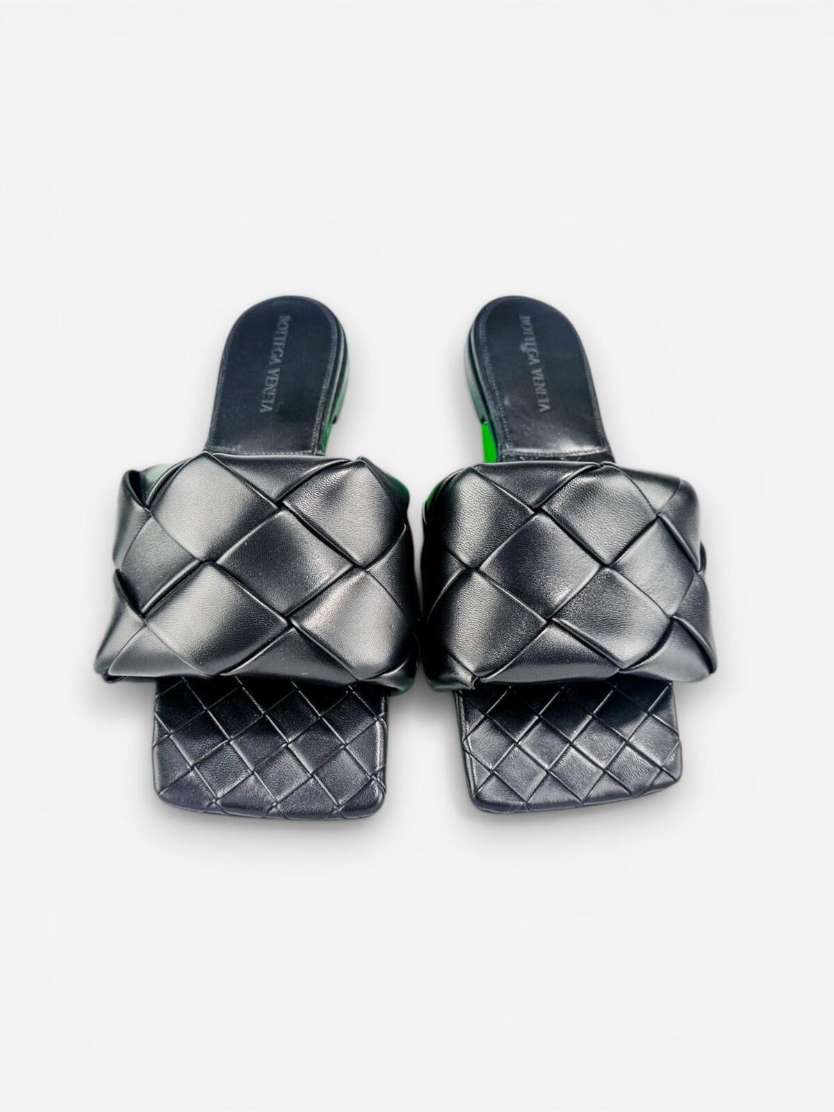 Bottega Veneta Lido Black Padded Intrecciato Flat Slide Sandal EU 36 NIB