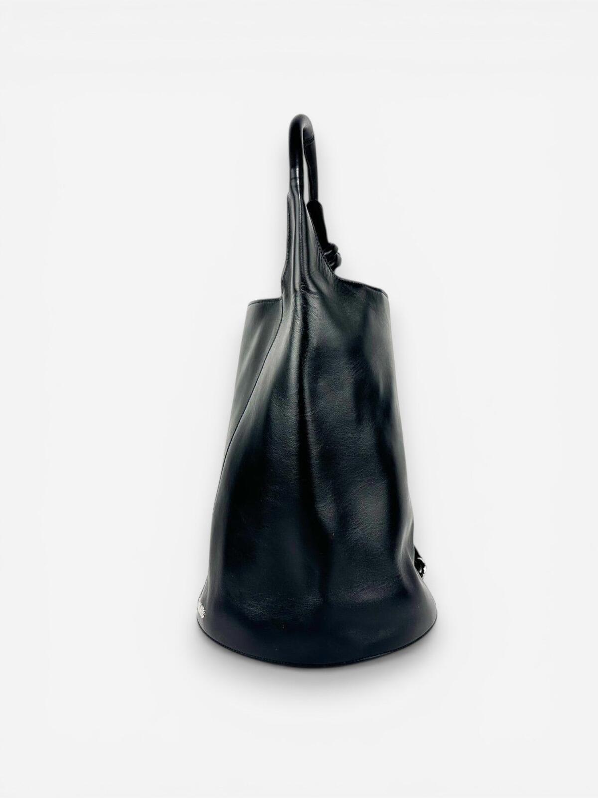 Jacquemus Le Tourni Black Calf Leather Bucket Tote Knotted Handle | NWT