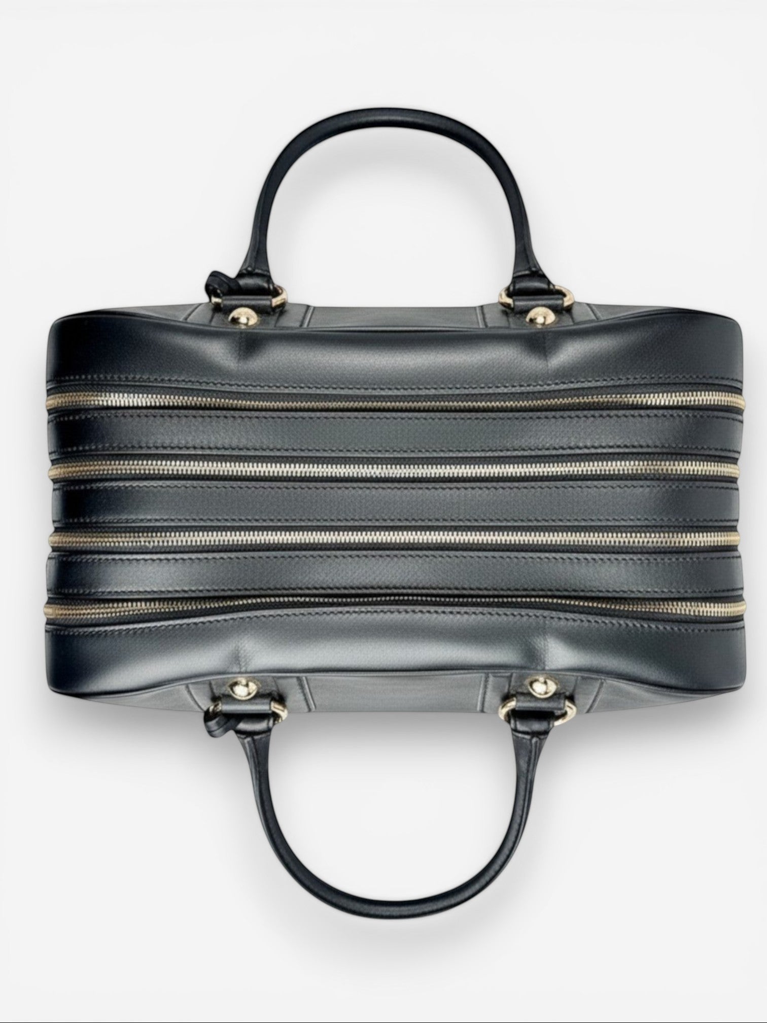 Dolce & Gabbana Vitello Aria Black Leather Multi‑Zip Top Handle Bag – New