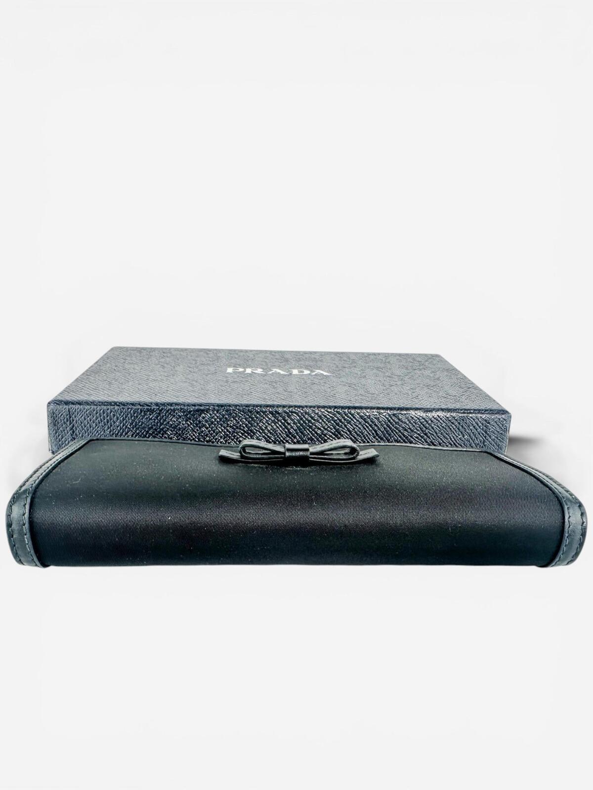 Prada Pattina Bow Wallet Black Tessuto Nylon & Leather | New w/ Box