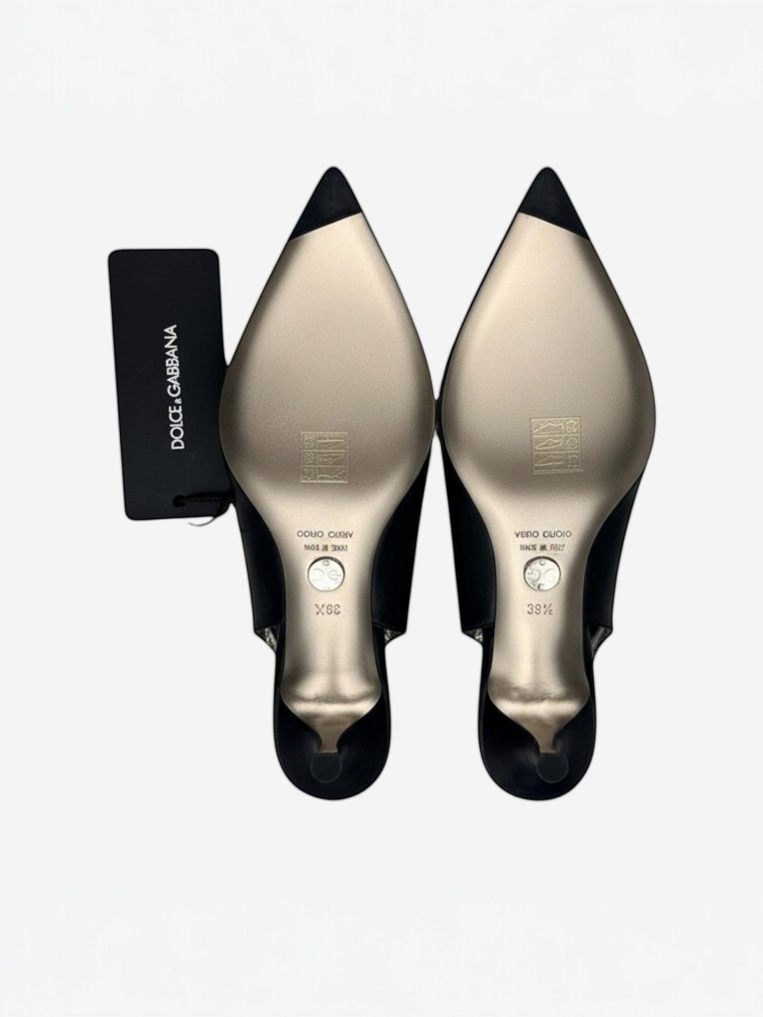 Dolce & Gabbana Vero Cuoio Black Leather Slingback Pointed Toe Pumps EU 39.5 New