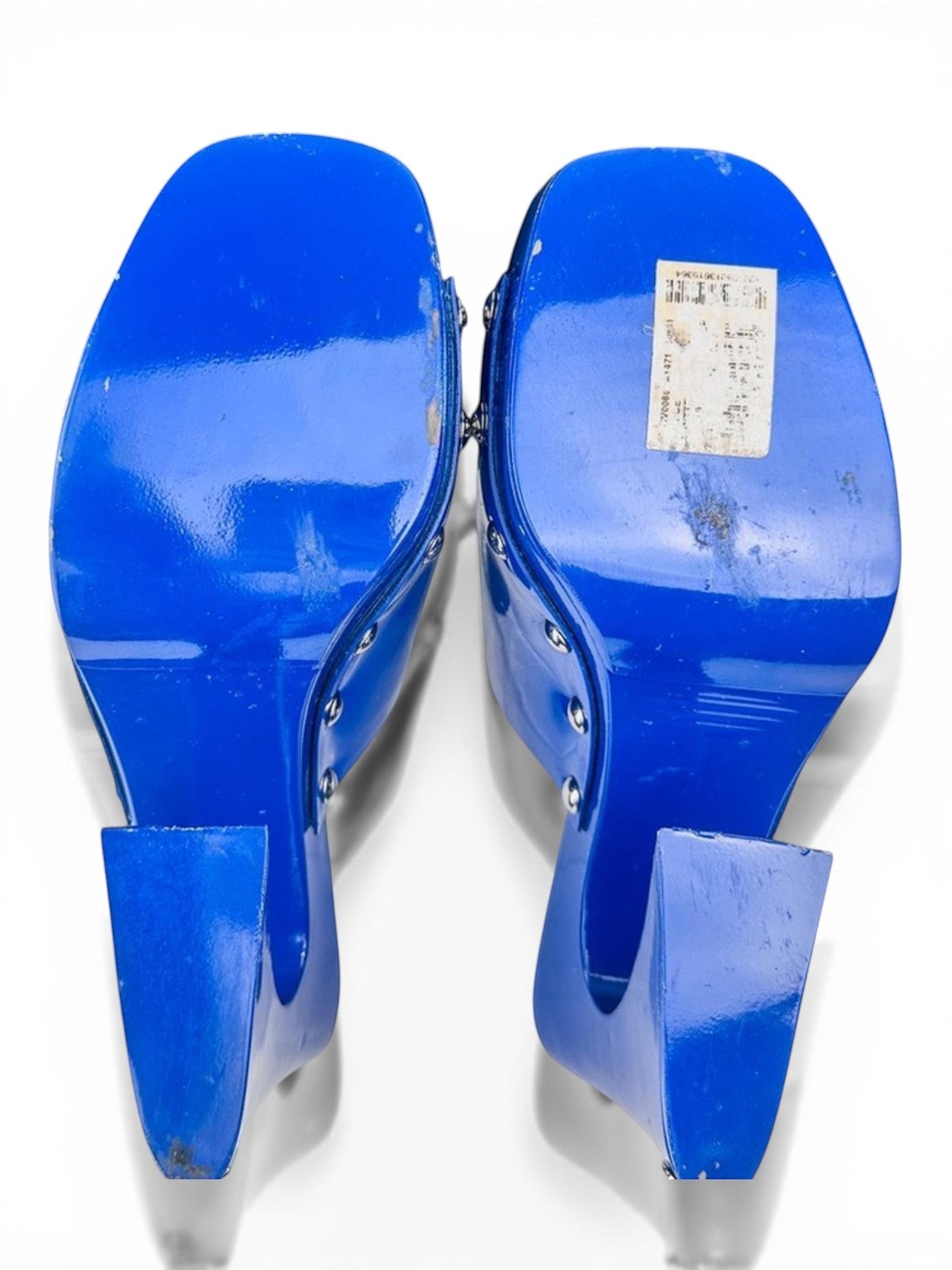 Dolce & Gabbana Blue Patent Leather Studded Platform Clog Mules EU 39 NIB