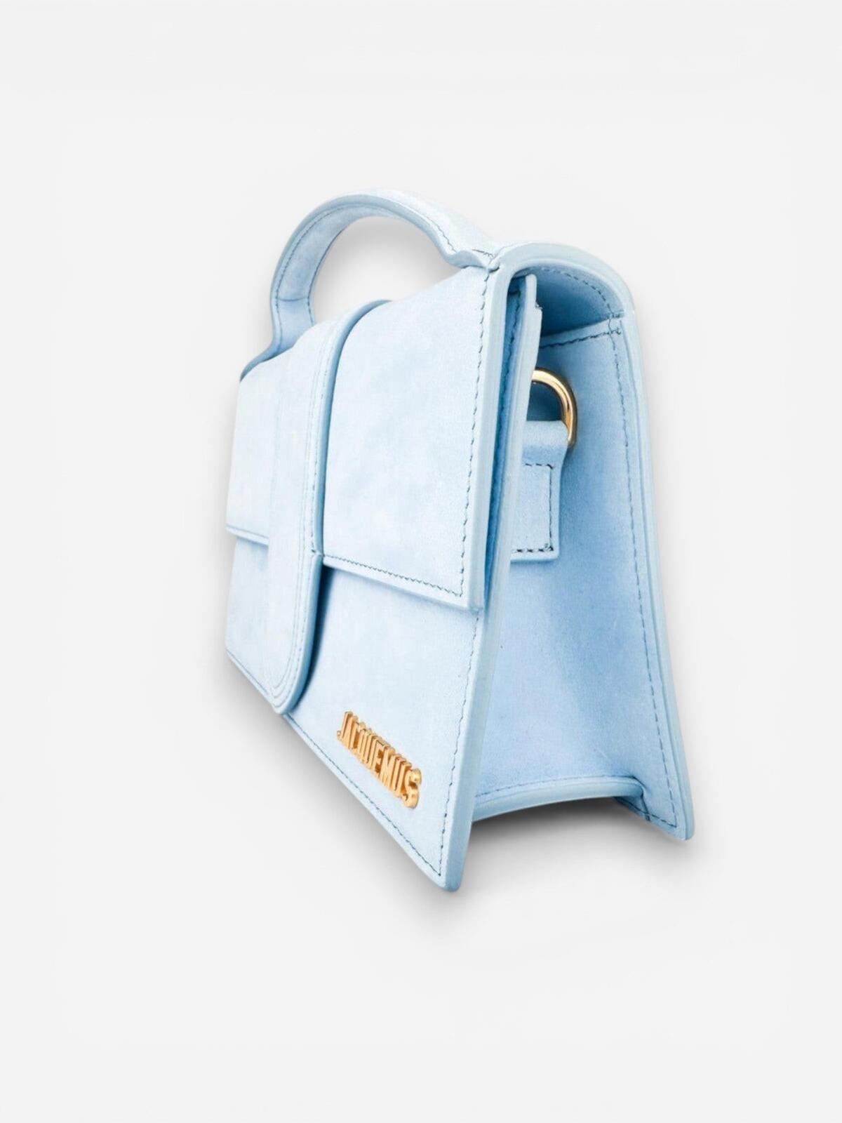 Jacquemus Le Grand Bambino Light Blue Nubuck Suede Top Handle Bag NWT