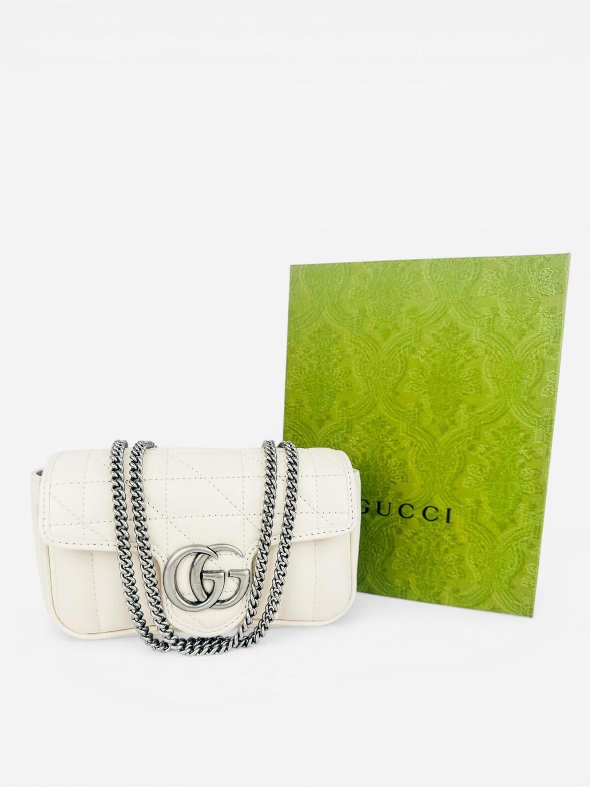Gucci Aria Super Mini GG Marmont Bag — Mystic White Calfskin | NIB