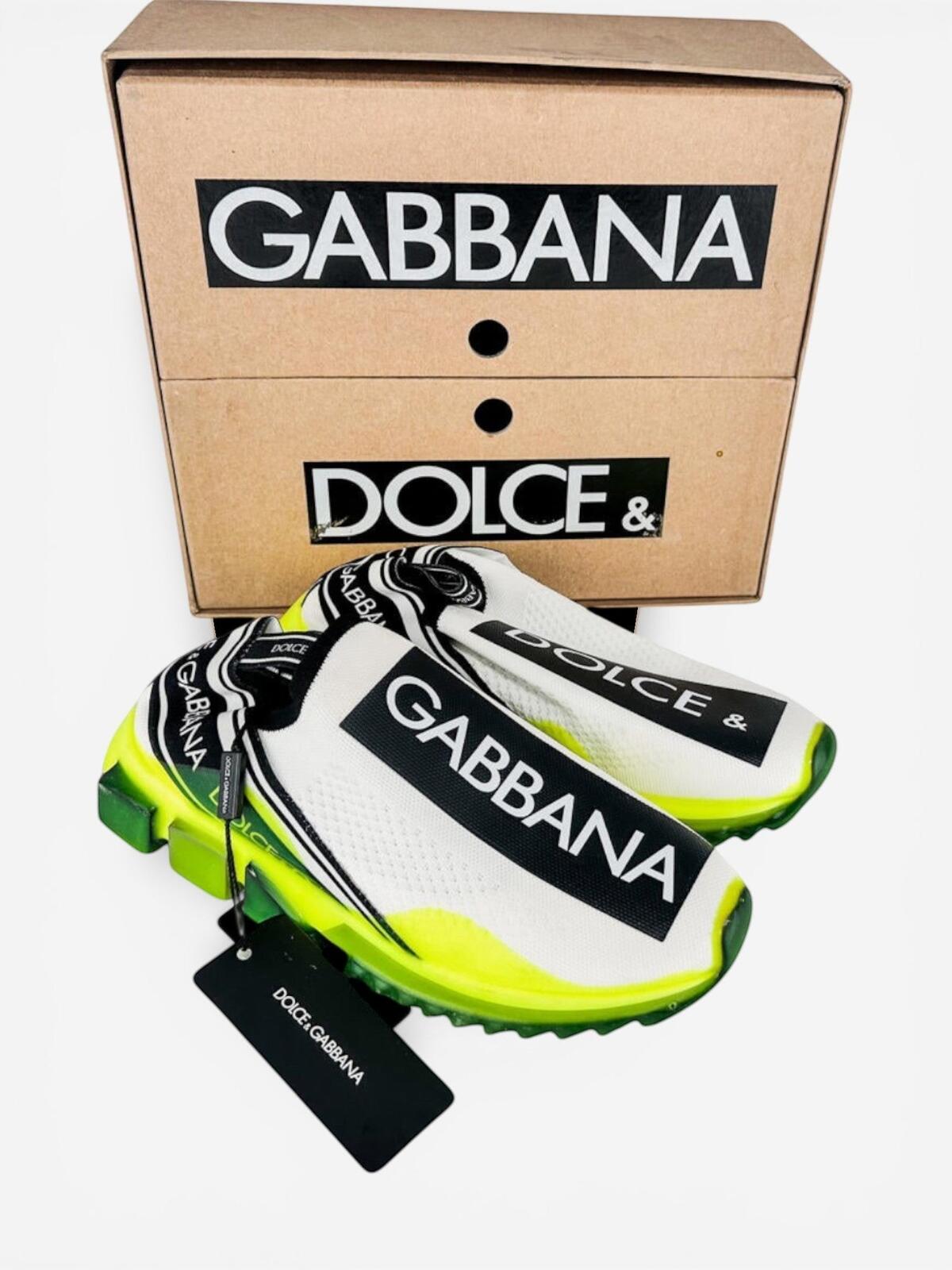 Dolce & Gabbana Sorrento Logo Slip-On Sneaker White Neon Green EU 41 NWT