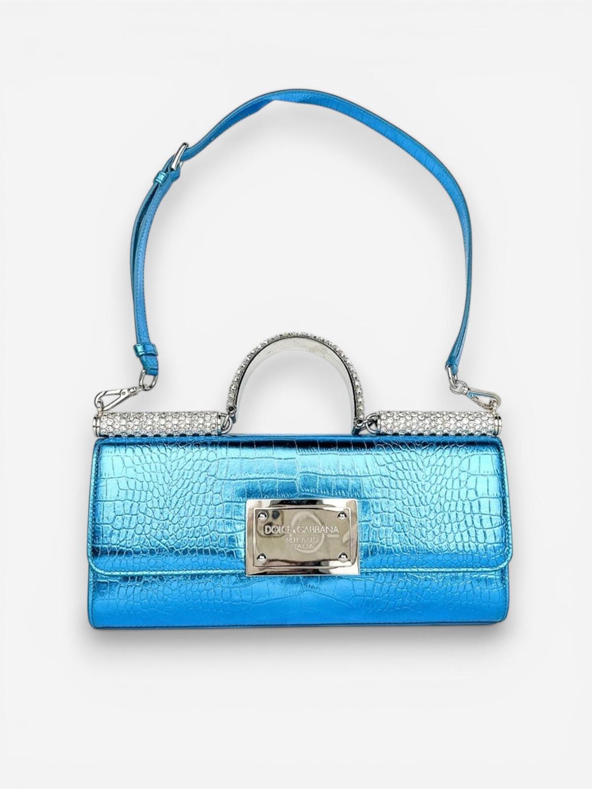 Dolce & Gabbana Sicily Rare Limited Edition Metallic Croc Light Blue | NWT