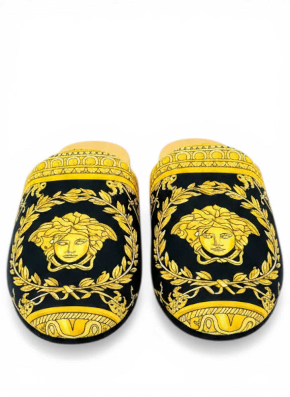 Versace Medusa Baroque Black Gold Satin Slippers EU 41 US 8 Men | NWT