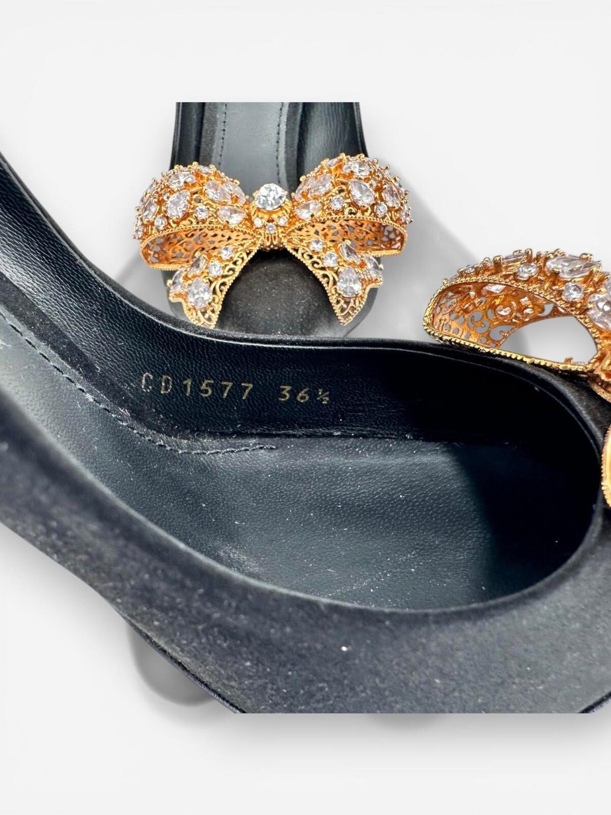 Dolce & Gabbana Crystal Bow Satin Pumps Black EU 36.5 US 6.5 | NIB