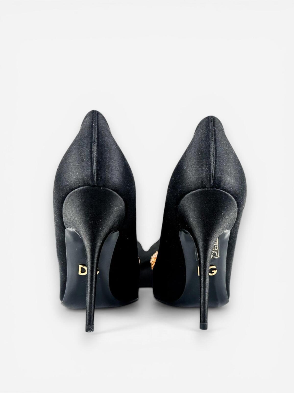 Dolce & Gabbana Crystal Bow Satin Pumps Black EU 36.5 US 6.5 | NIB
