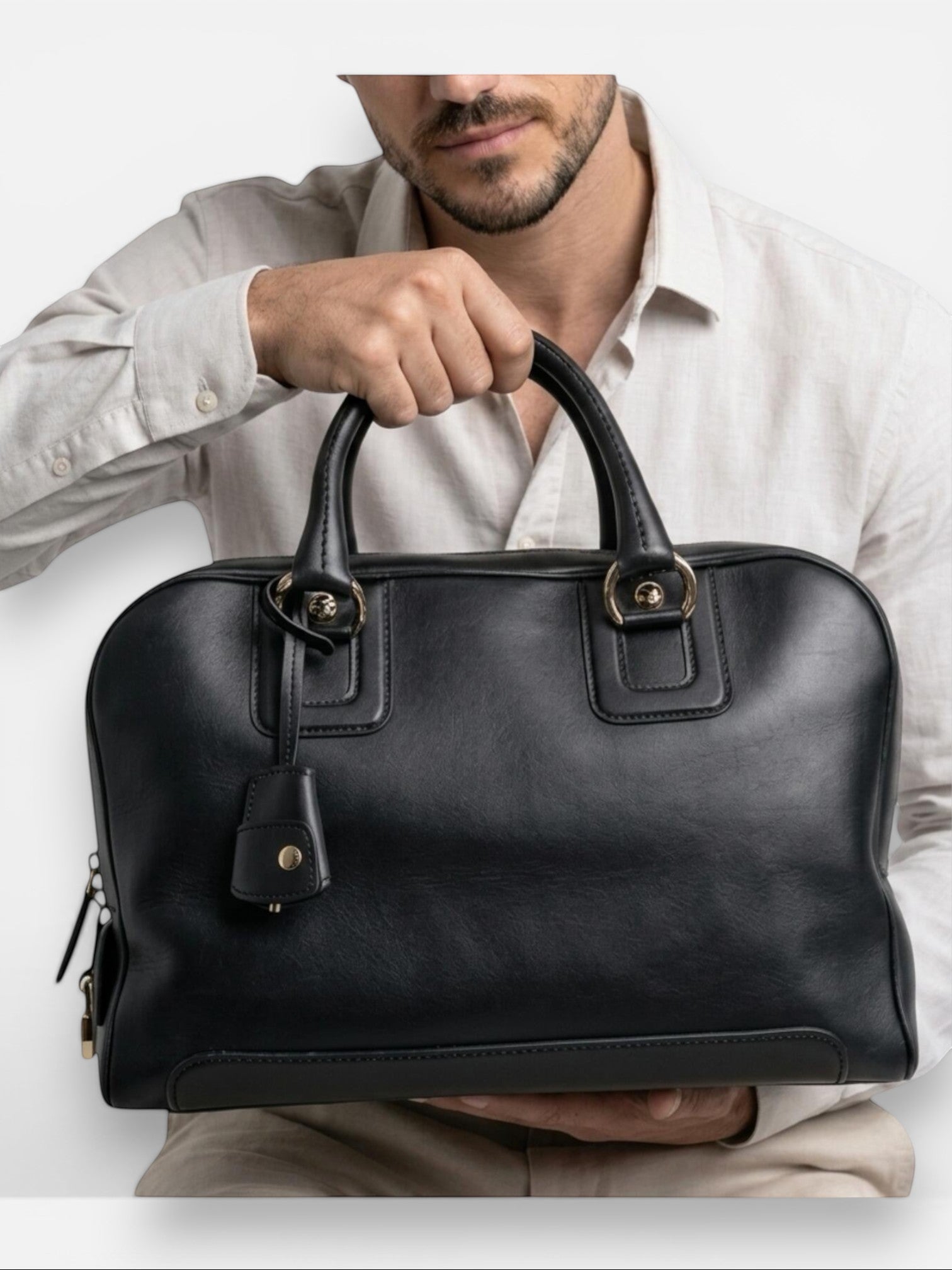 Dolce & Gabbana Vitello Aria Black Leather Multi‑Zip Top Handle Bag – New