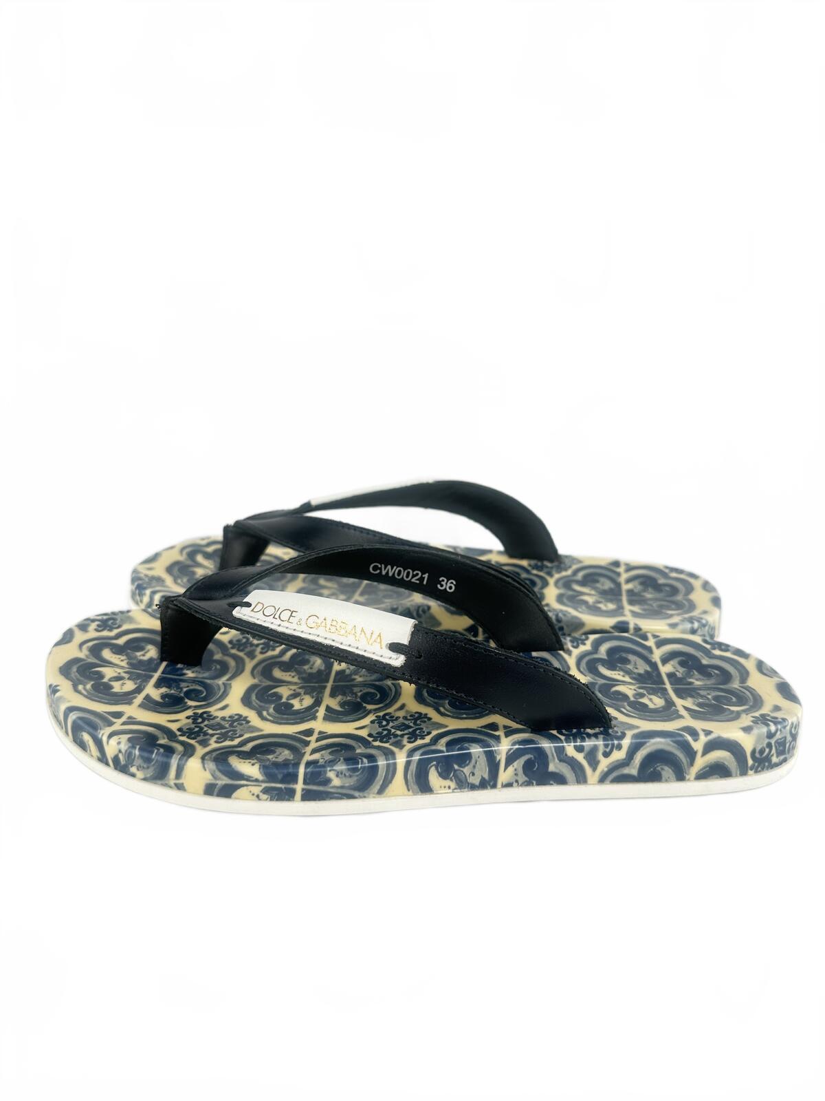 Dolce & Gabbana Maiolica Tile Print Flip Flop Thong Sandal EU 36 | NIB