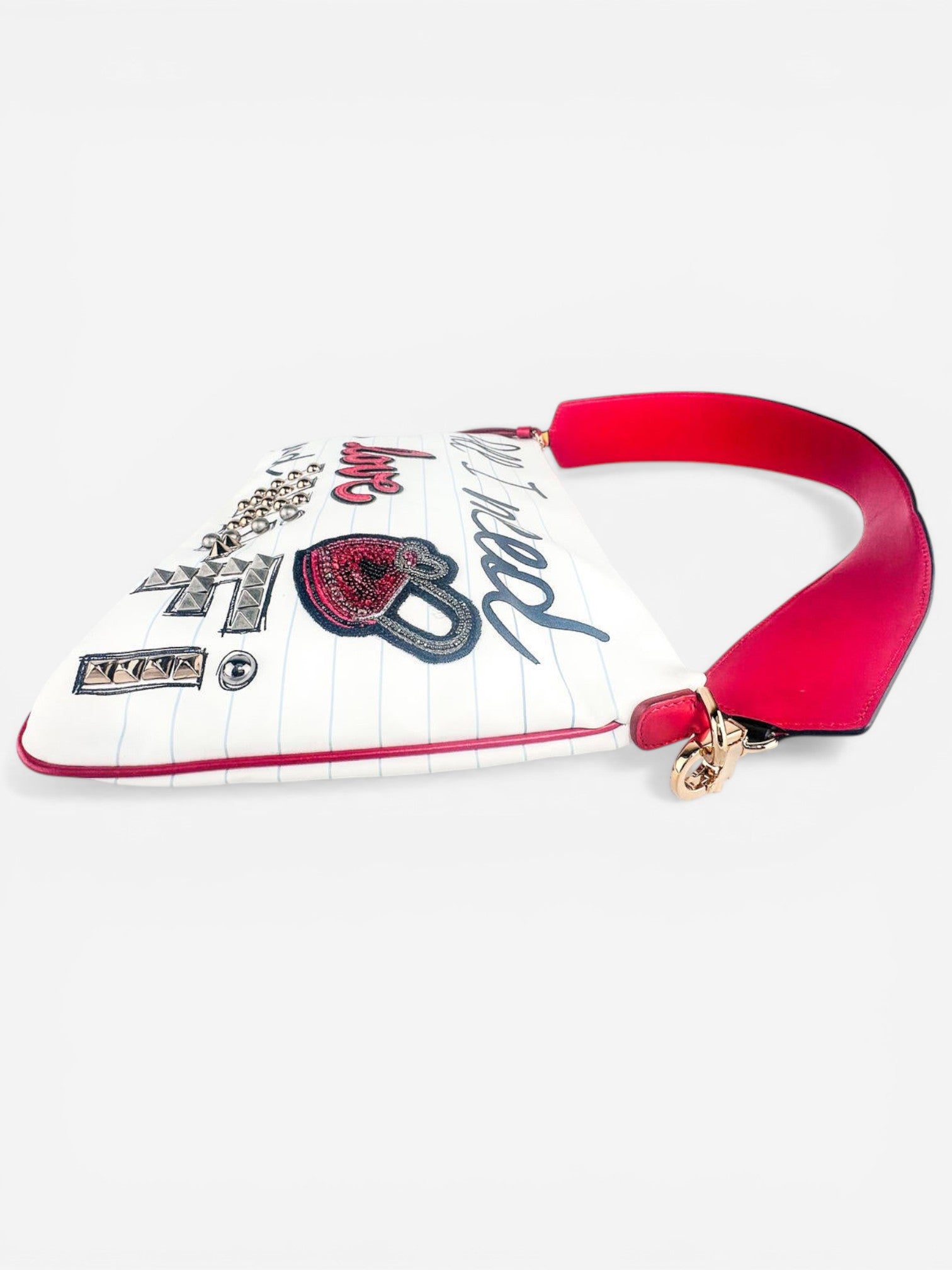 Dolce & Gabbana Cleo “All I Need Is Love & Wi‑Fi” Calfskin Shoulder Bag – White