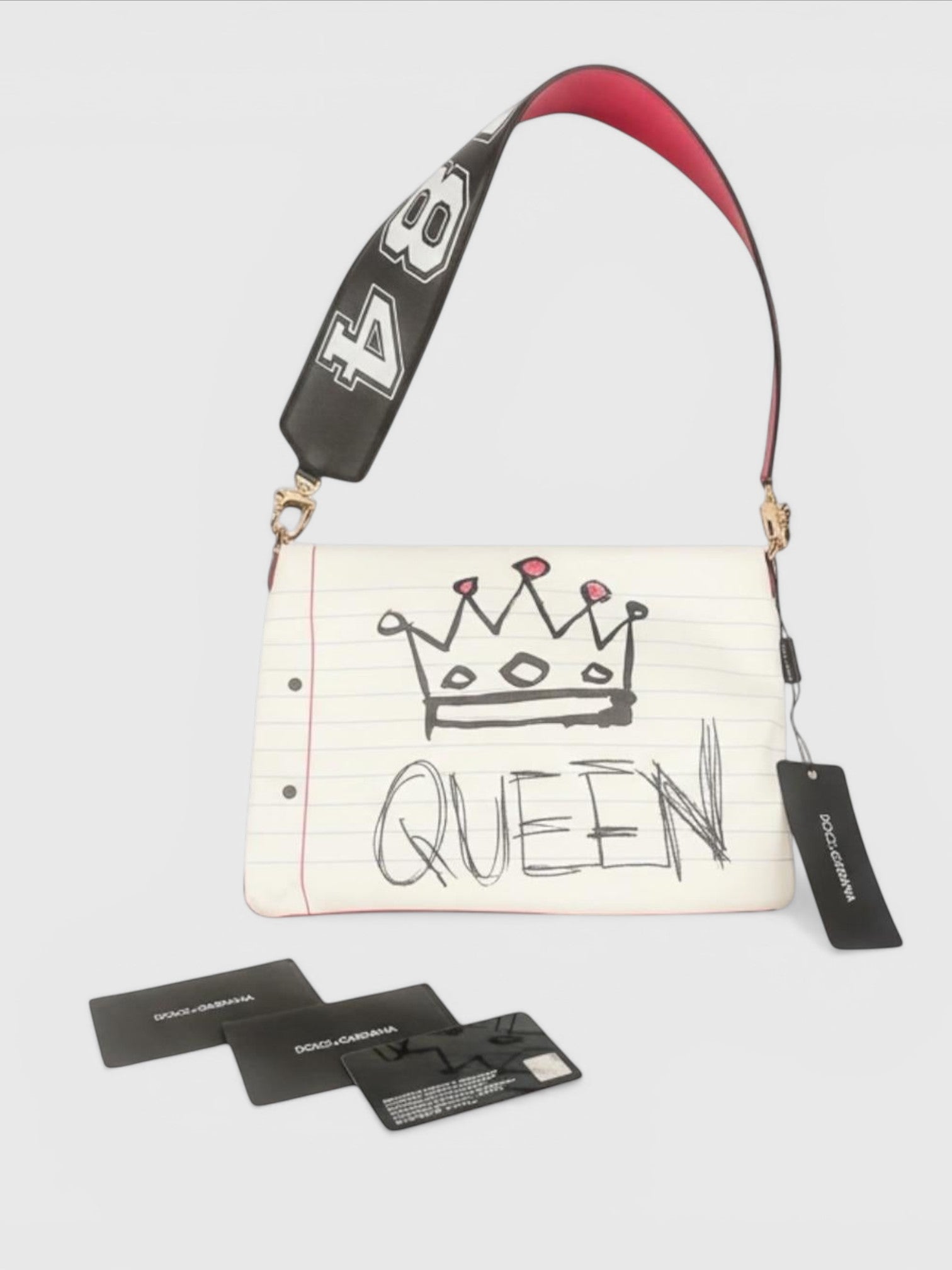 Dolce & Gabbana Cleo “All I Need Is Love & Wi‑Fi” Calfskin Shoulder Bag – White
