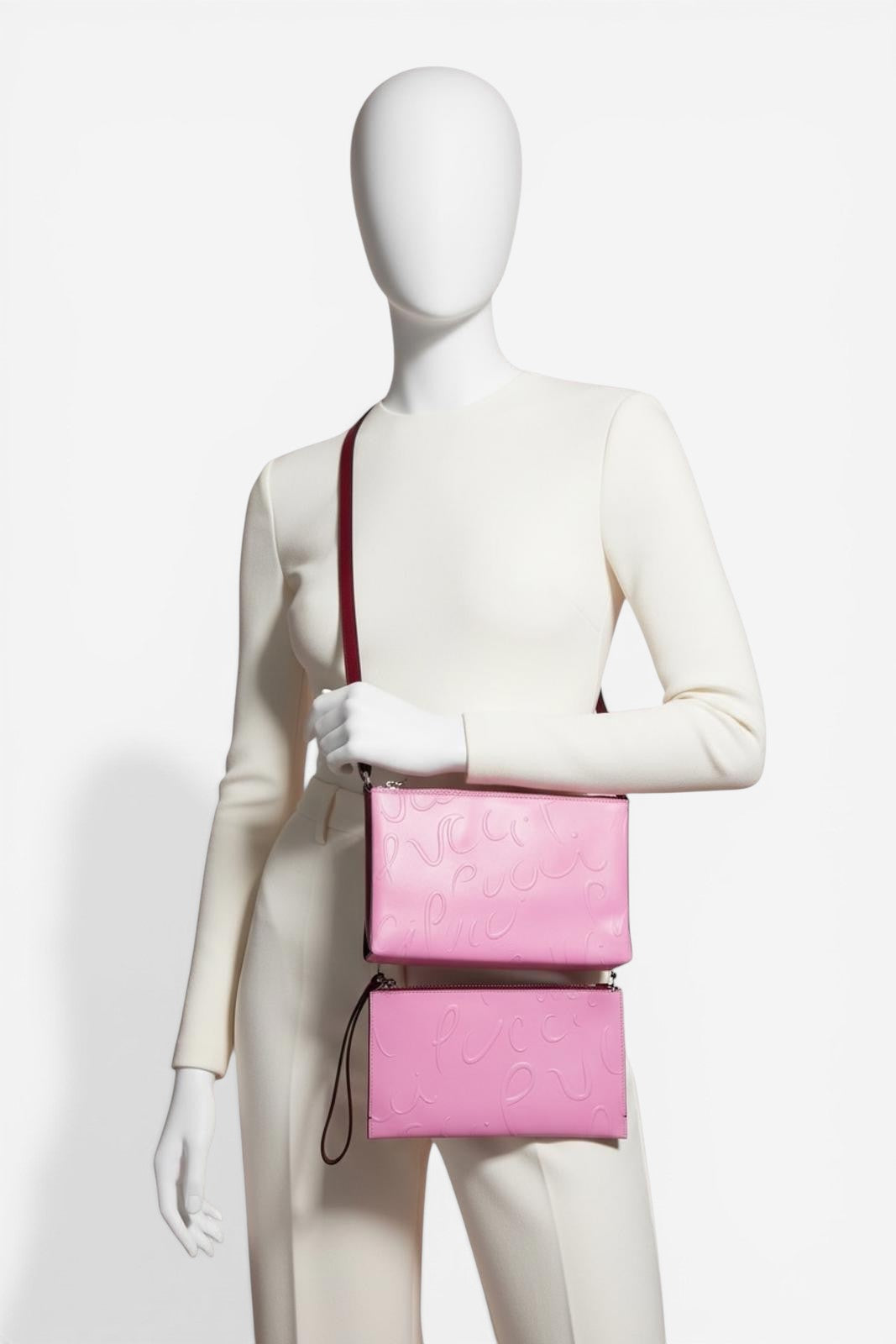 Emilio Pucci Pink Embossed Leather Crossbody Bag & Wristlet Set