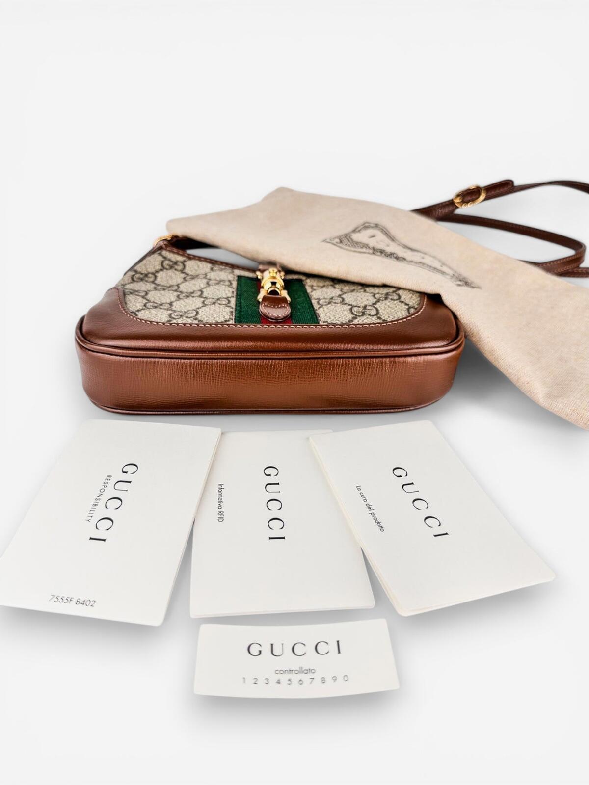 Gucci Jackie 1961 Mini GG Supreme Canvas Brown Web Stripe Bag | New