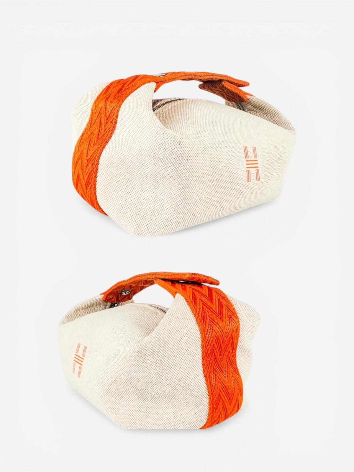 Hermès Bride-A-Brac Canvas Pouch Natural Orange Zip Top | Pre-Owned