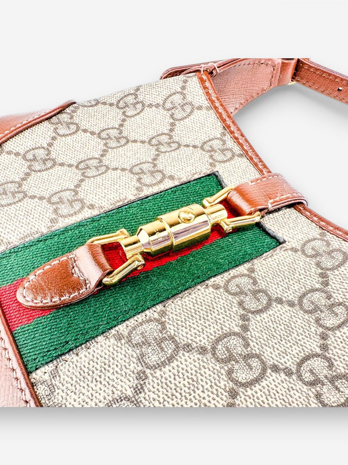 Gucci Jackie 1961 Mini GG Supreme Canvas Brown Web Stripe Bag | New