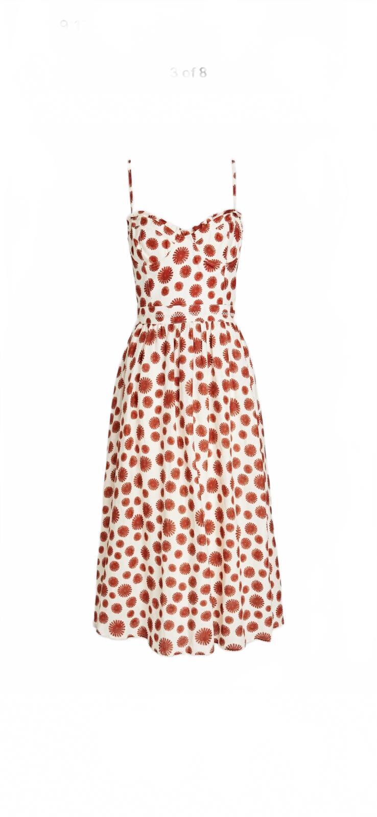 Agua Bendita Agua Bendita Acacia Bustier Linen Midi Dress White Red Print Size L | NWT - Vestir