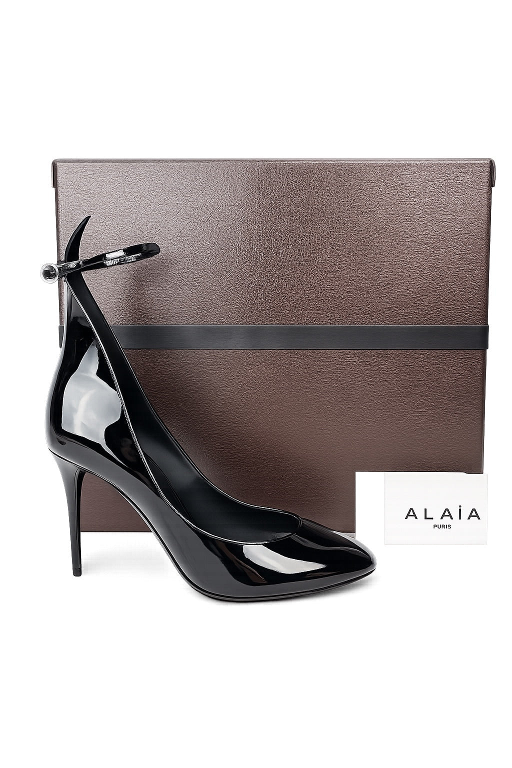Alaia ALAÏA Décolleté 90 Patent Leather Ankle Strap Pump Black EU 39 US 9 | NIB - Vestir