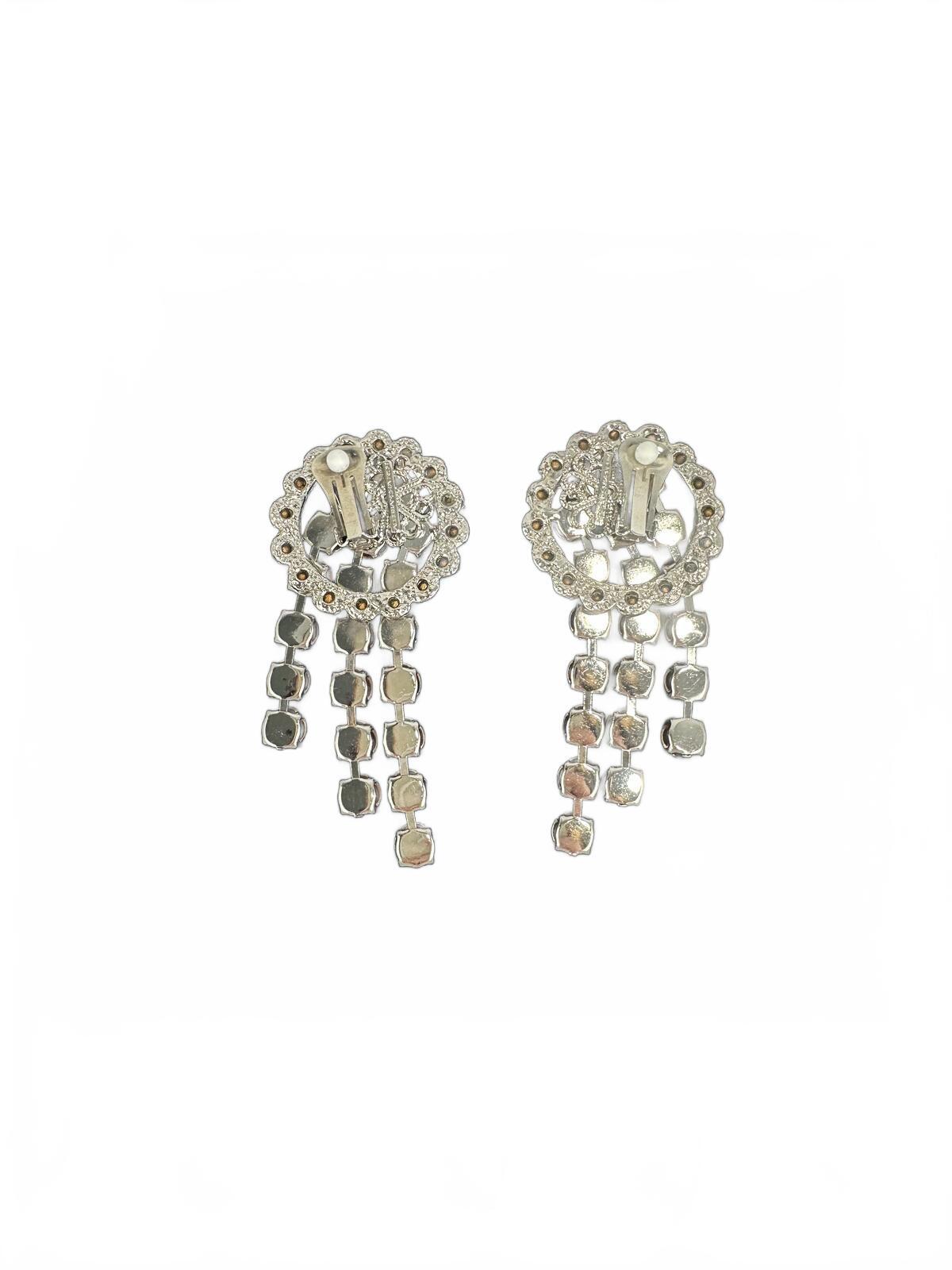 Alessandra Rich Alessandra Rich Crystal Cascade Drop Clip-On Earrings Silver 3” | NWT Box - Vestir