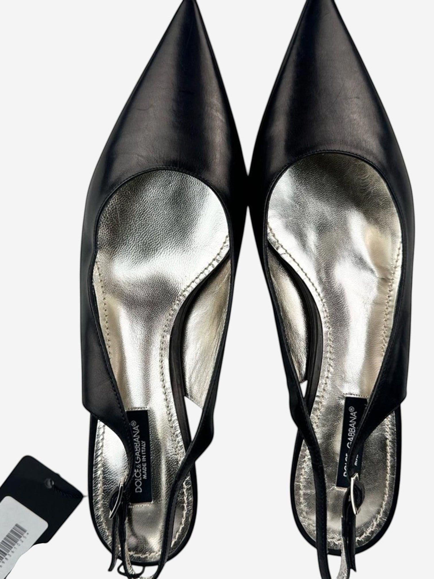Dolce & Gabbana Vero Cuoio Black Leather Slingback Pointed Toe Pumps EU 39.5 New