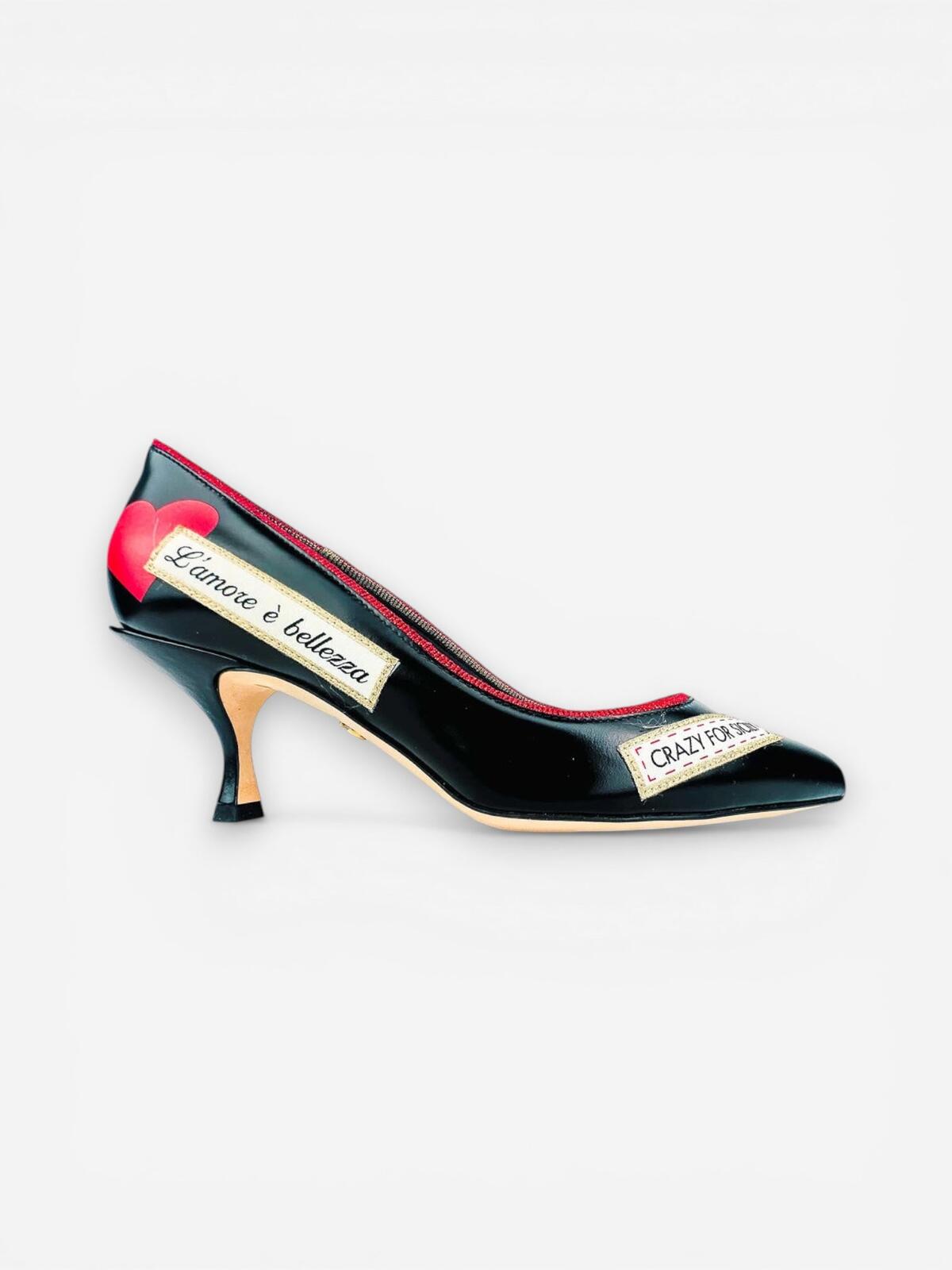 Dolce & Gabbana Lori Crazy for Sicily Patch Pump Black Red EU 35 US 5 | NIB