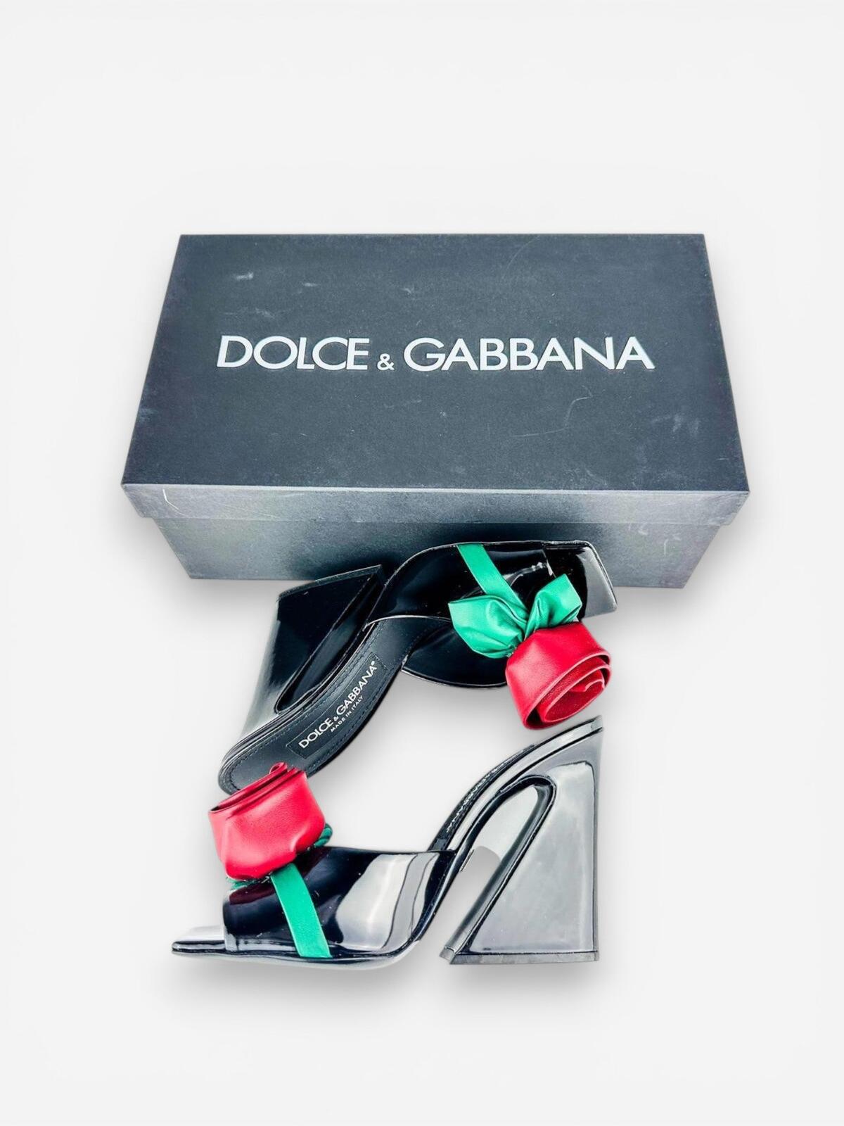 Dolce & Gabbana 3D Rose Floral Appliqué Patent Leather Mule EU 39 | NWT