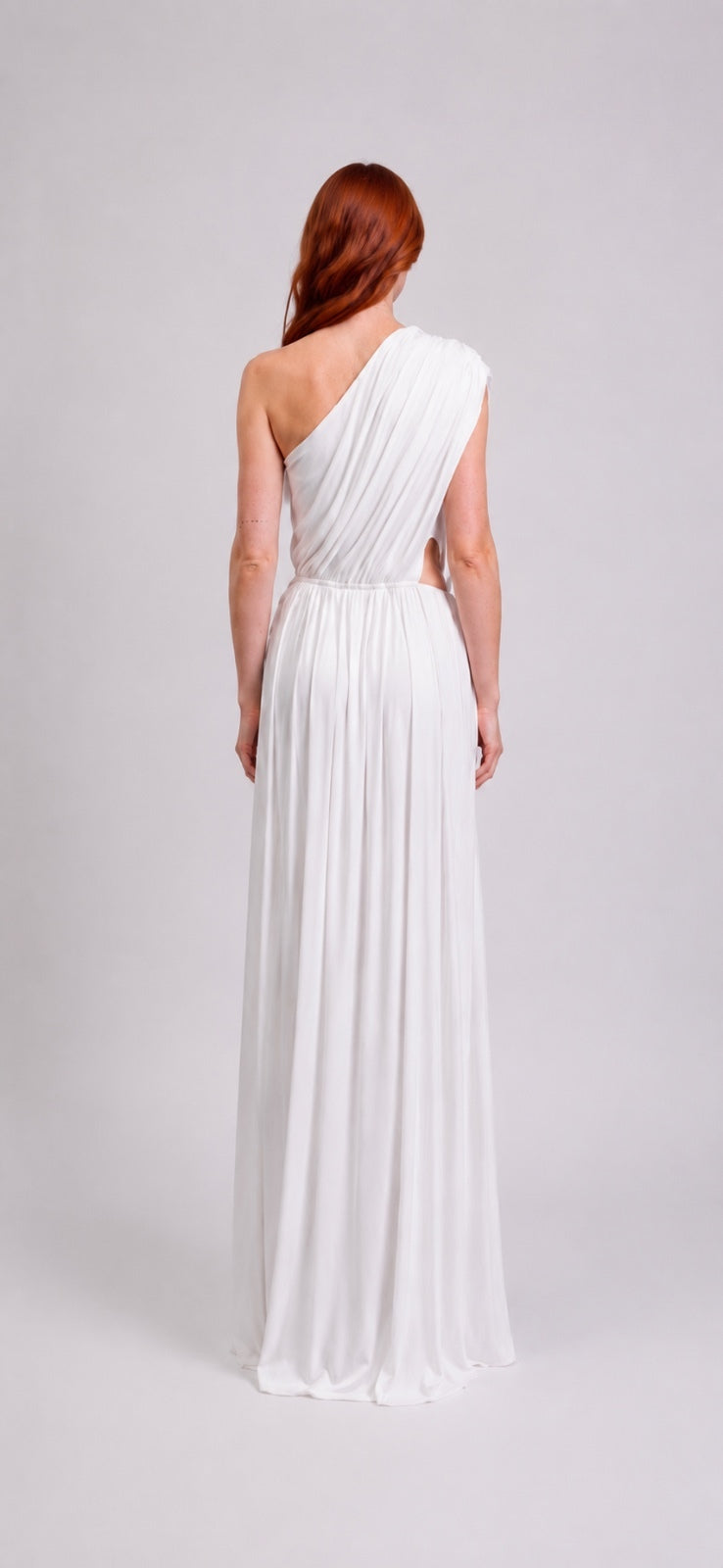 Halston One-Shoulder Draped Cutout Maxi Gown White High Slit US 10 | NWT