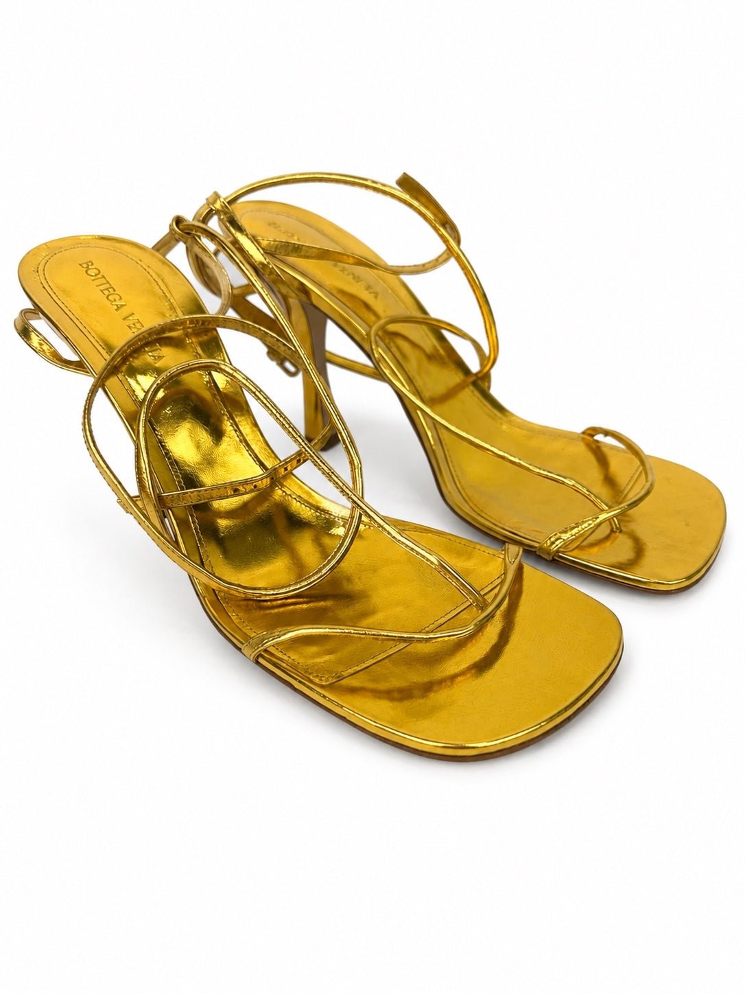 Bottega Veneta Bottega Veneta Metallic Gold Leather Strappy Sandals EU 40 | NIB - Vestir