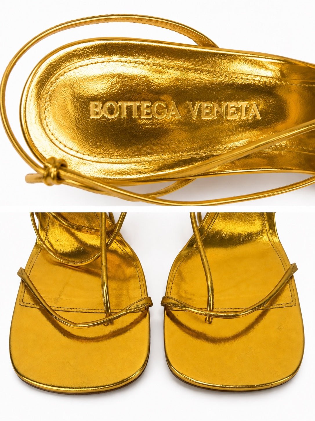 Bottega Veneta Bottega Veneta Metallic Gold Leather Strappy Sandals EU 40 | NIB - Vestir
