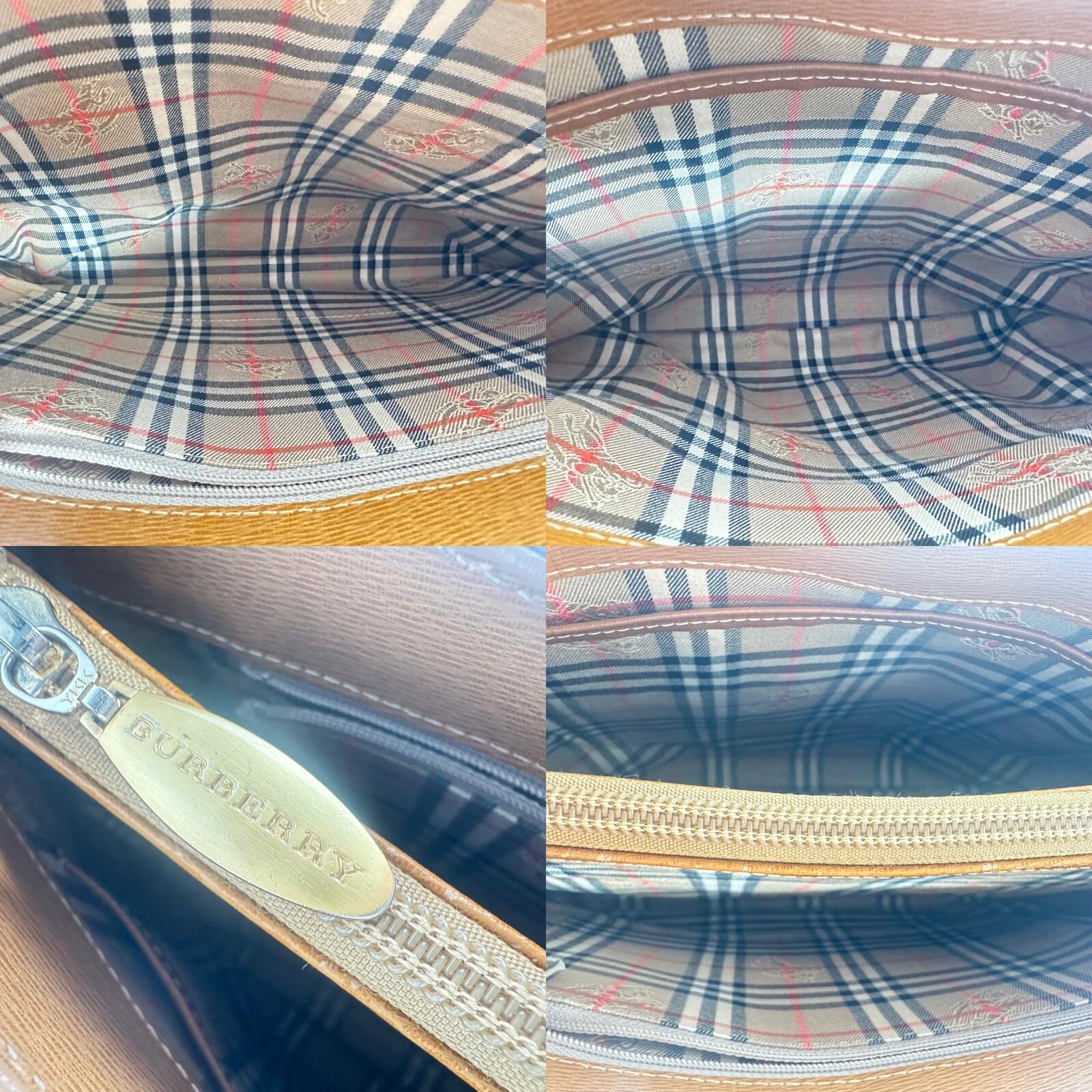Burberry Burberry London Cosmopolitan Tote Tan Grained Leather Nova Check | Pre-Loved - Vestir