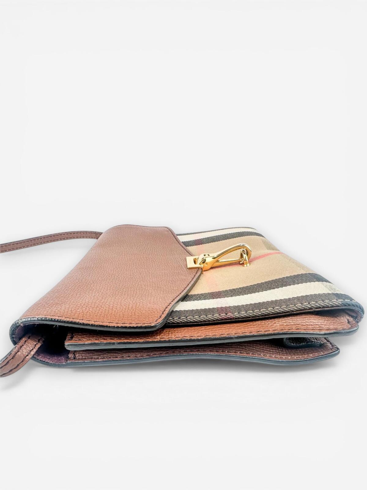 Burberry Burberry Macken House Check Canvas Tan Leather Crossbody | Very Good - Vestir