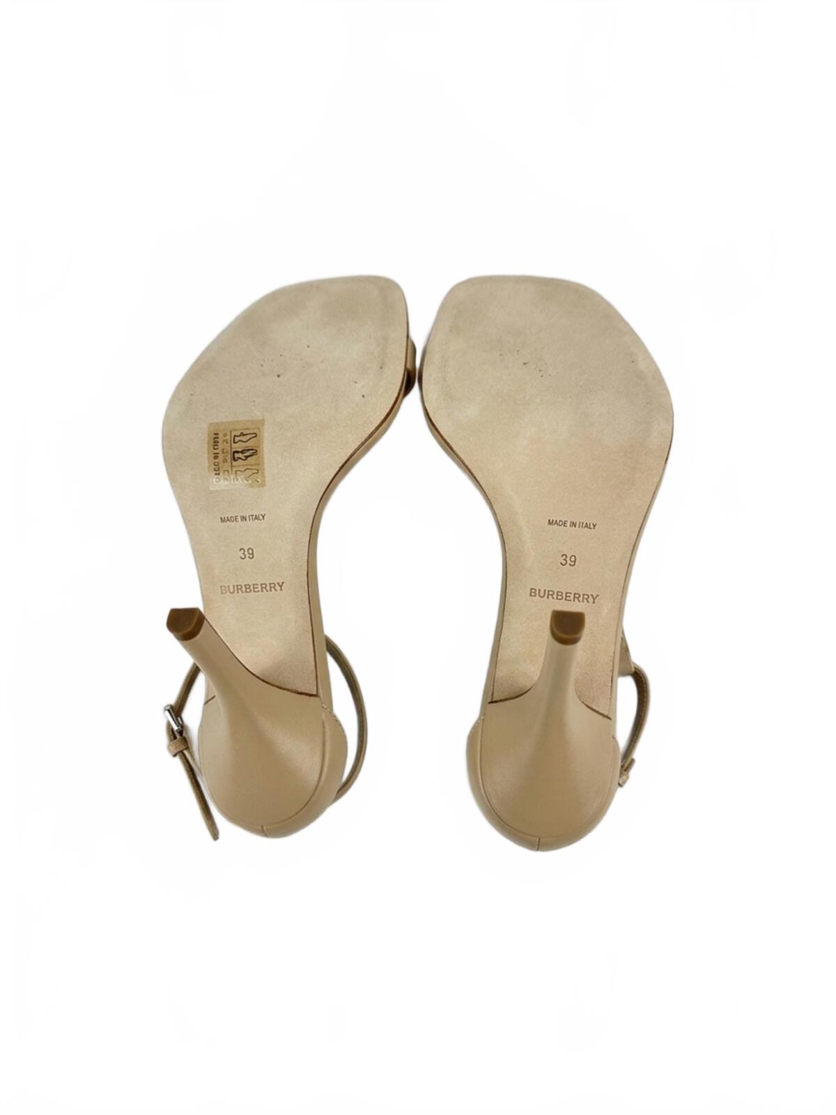 Burberry Burberry Stefanie Square Toe Ring Leather Heeled Sandals Beige EU39 | NIB - Vestir
