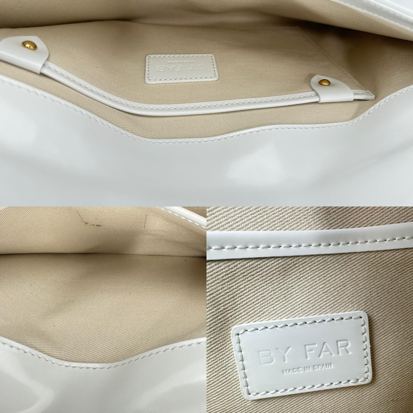 By FAR BY FAR Donna White Glossy Leather Shoulder Bag Gold Hardware M | NWT - Vestir