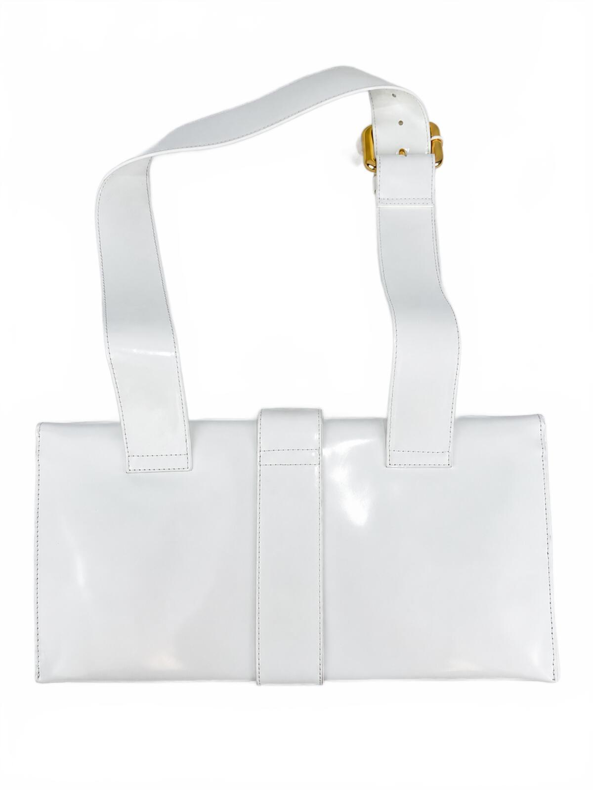 By FAR BY FAR Donna White Glossy Leather Shoulder Bag Gold Hardware M | NWT - Vestir