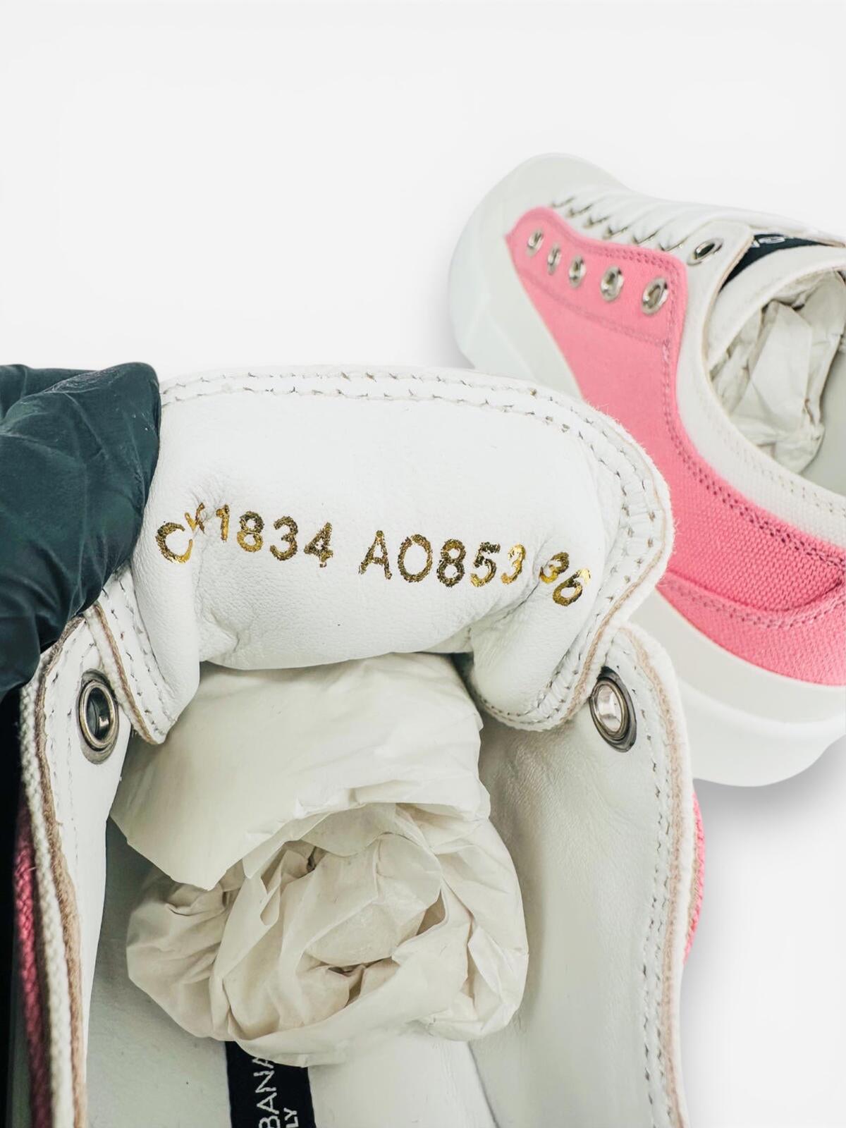 Dolce & Gabbana Portofino Layered White Pink DG Logo Sneaker EU 36 | NIB
