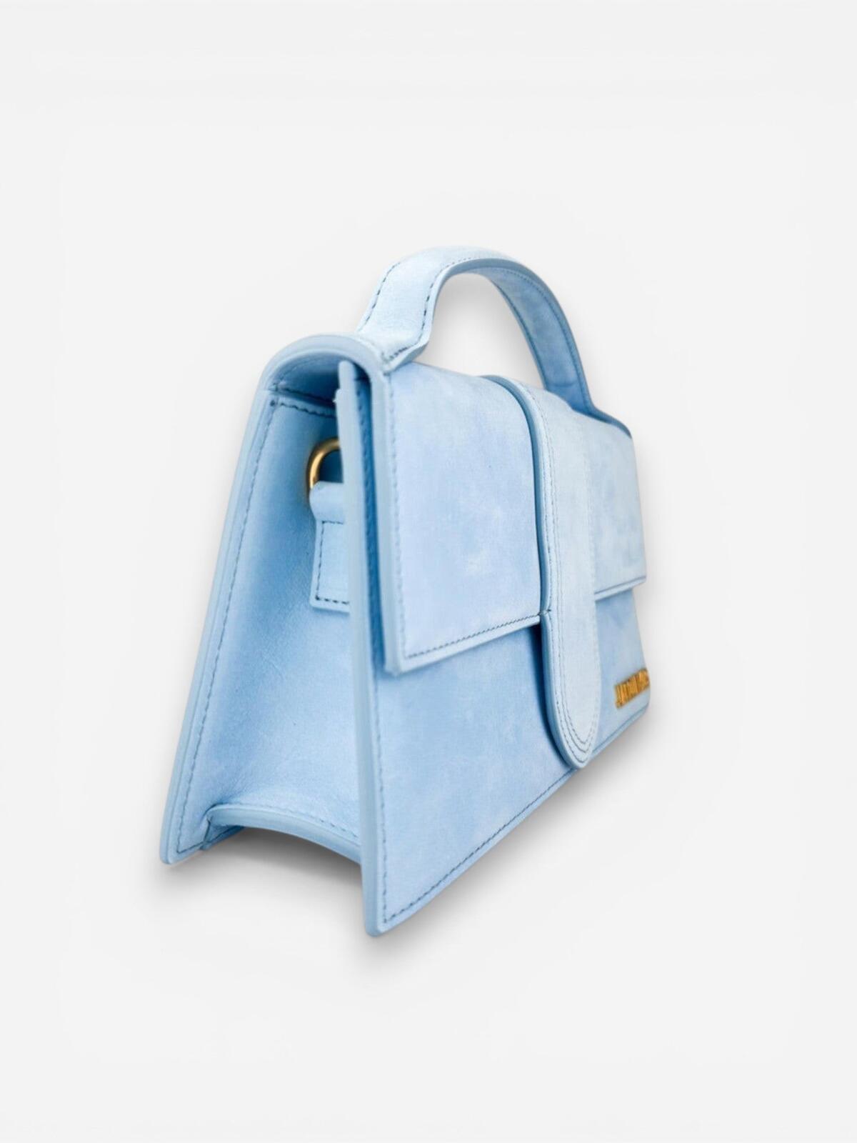 Jacquemus Le Grand Bambino Light Blue Nubuck Suede Top Handle Bag NWT