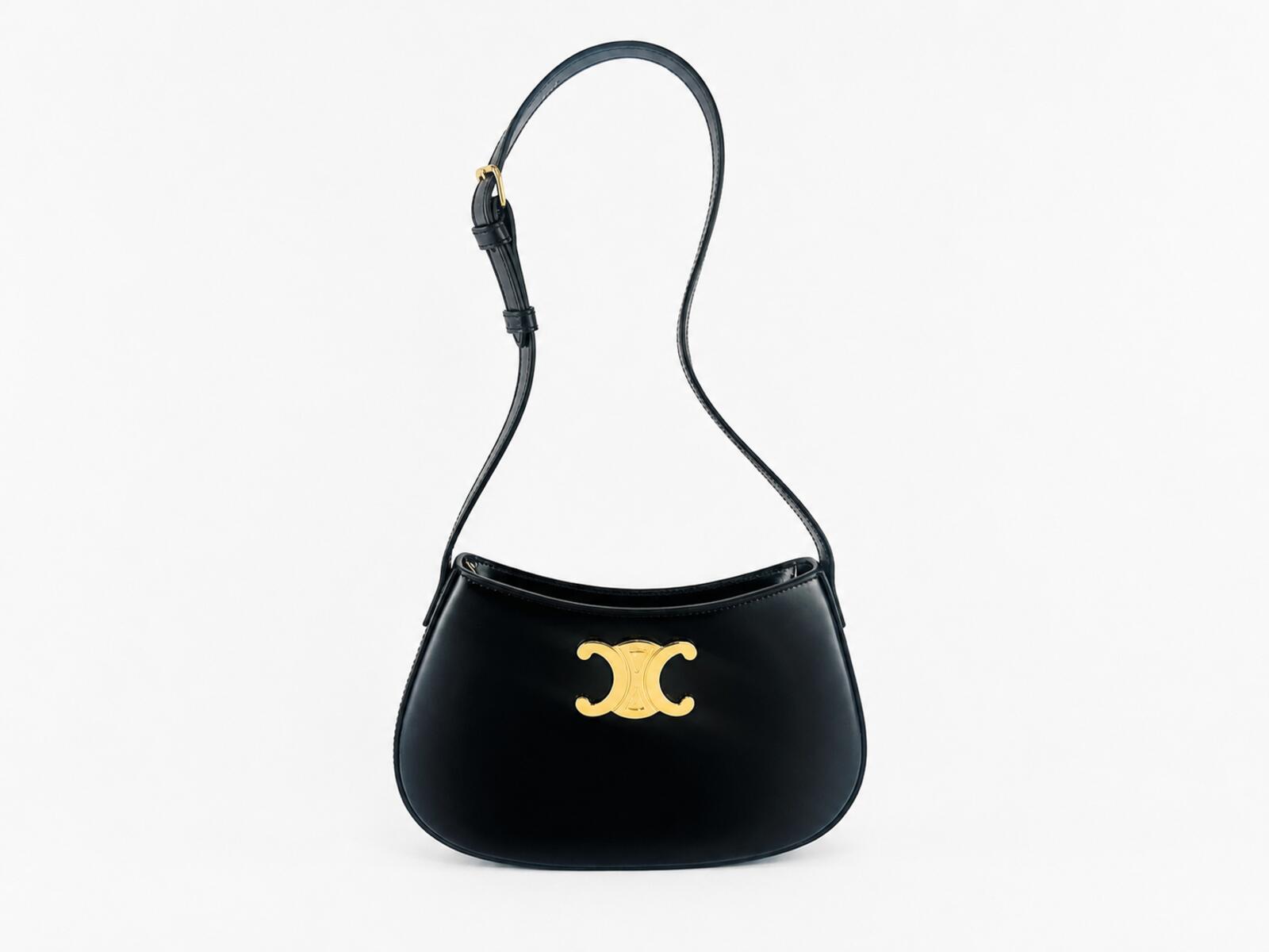CÉLINE Celine Medium Tilly Shoulder Bag Black Shiny Calfskin Triomphe | New - Vestir